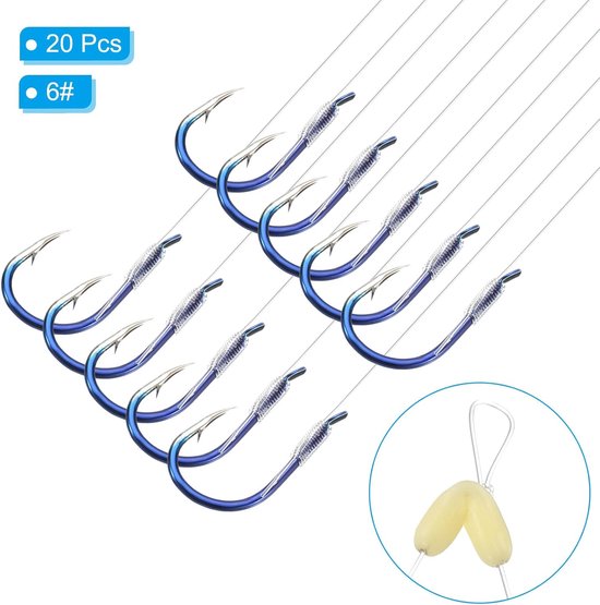 SnelShoppen - Kleine vishaken met lijn - Dubbele haak rigs - Barbed fish hooks voor zoetwater - Koolstofstaal - 20 stuks - Blauw - Perfect voor vissen van Snelshoppen — afbeelding 2