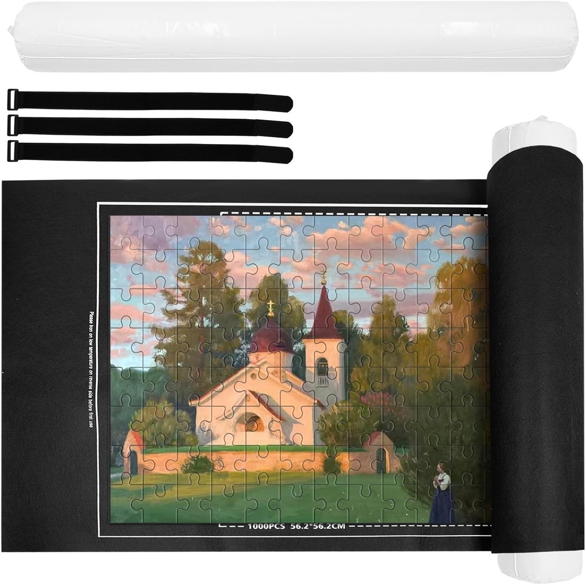 SnelShoppen - Jigsaw Puzzle Mat voor 1500 Stukken, Niet-Slip Puzzle Mat met Gidslijnen, Oprolbare Puzzle Organizer met Opslagriemen en Opblaasbare Bui