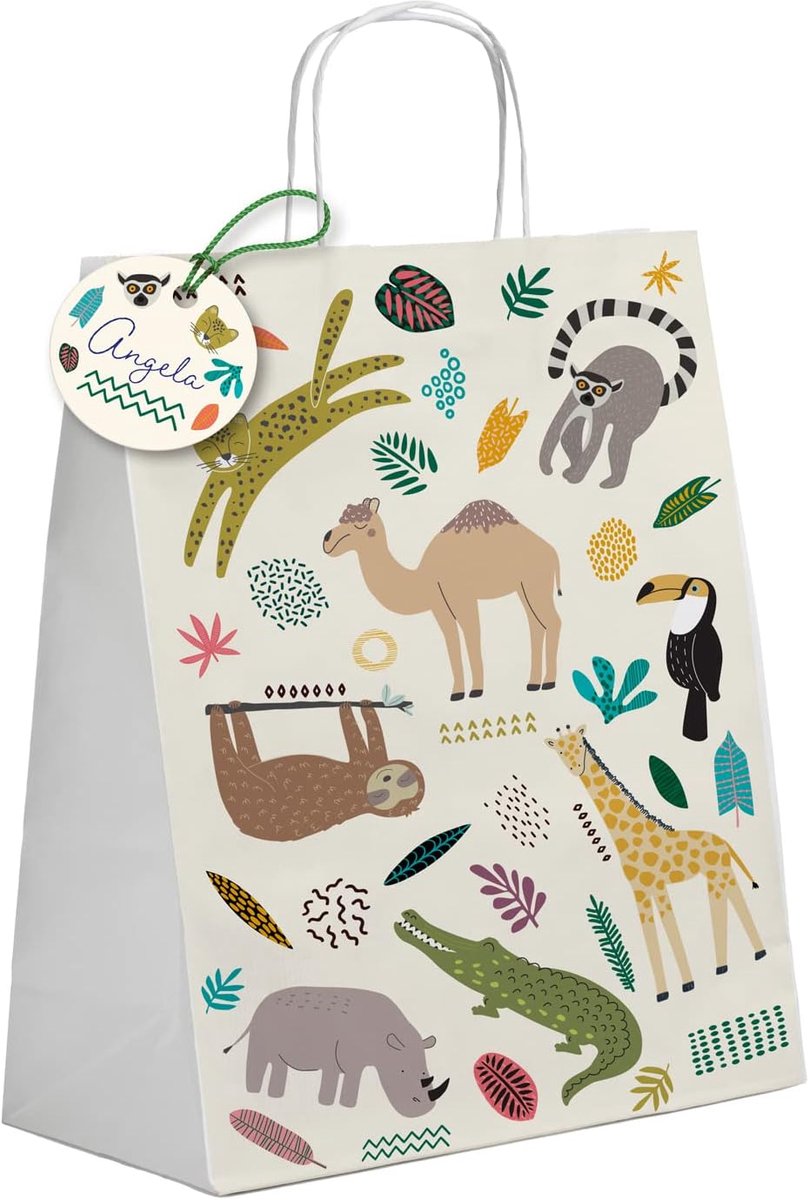 SnelShoppen - Zoo Party Handout Bags - 6 Stuks - Multicolor - 27x20 cm - Dubbelzijdig Geprint - Kinderen Feest - Party Gelegenheden