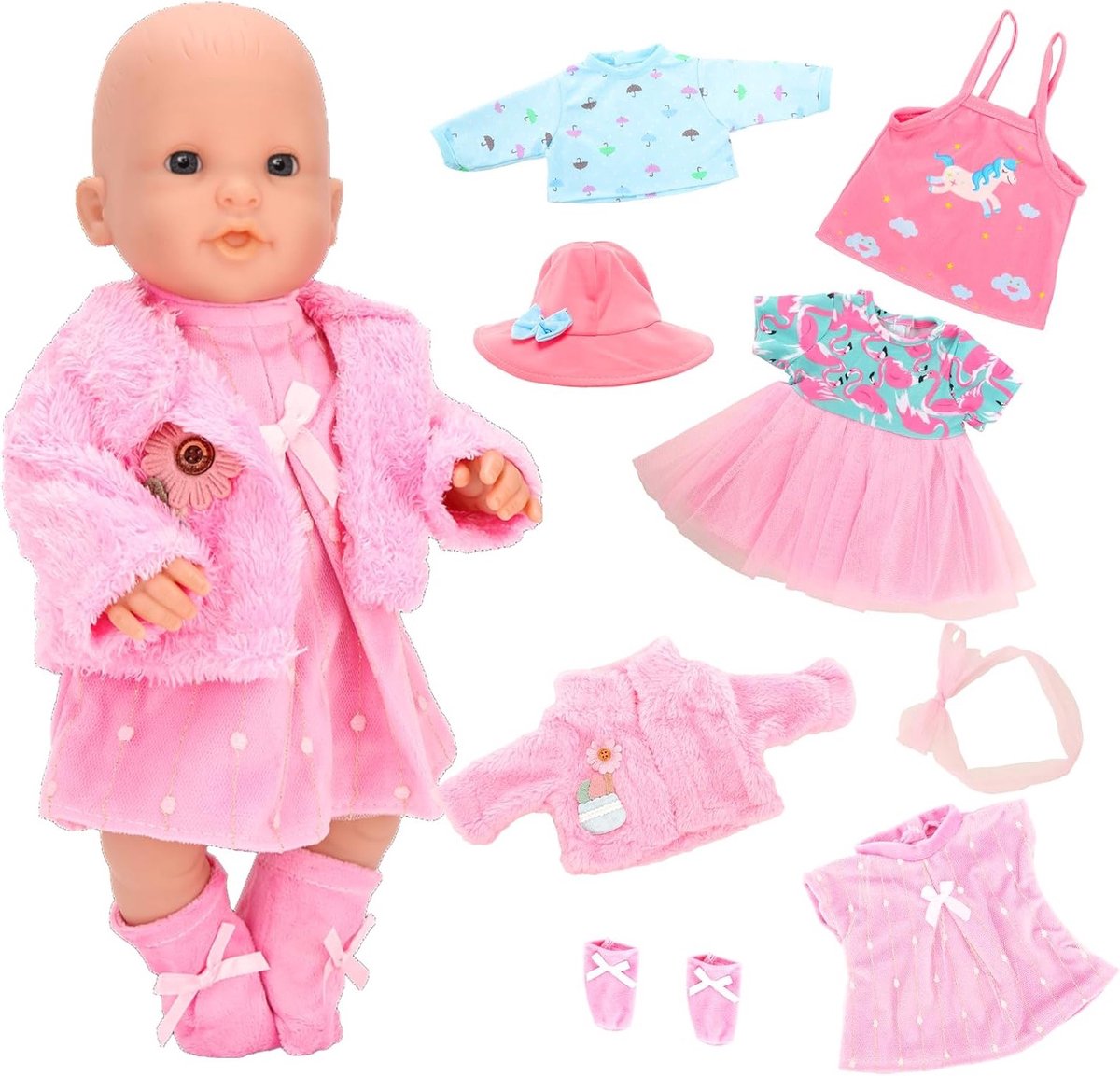 Set van 3 stijlvolle poppenoutfits voor 36 cm pasgeborenen - Kleding voor poppen, Jurk en Accessoires