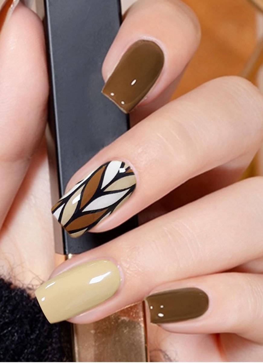 SnelShoppen - JMEOWIO Bruine Bladeren Nail Foil Gel Nagel Stickers - 20 Stuks - UV Gel Nagelkunst - Semi-Gevulde Nagelstrips - Duurzaam en Veilig voor