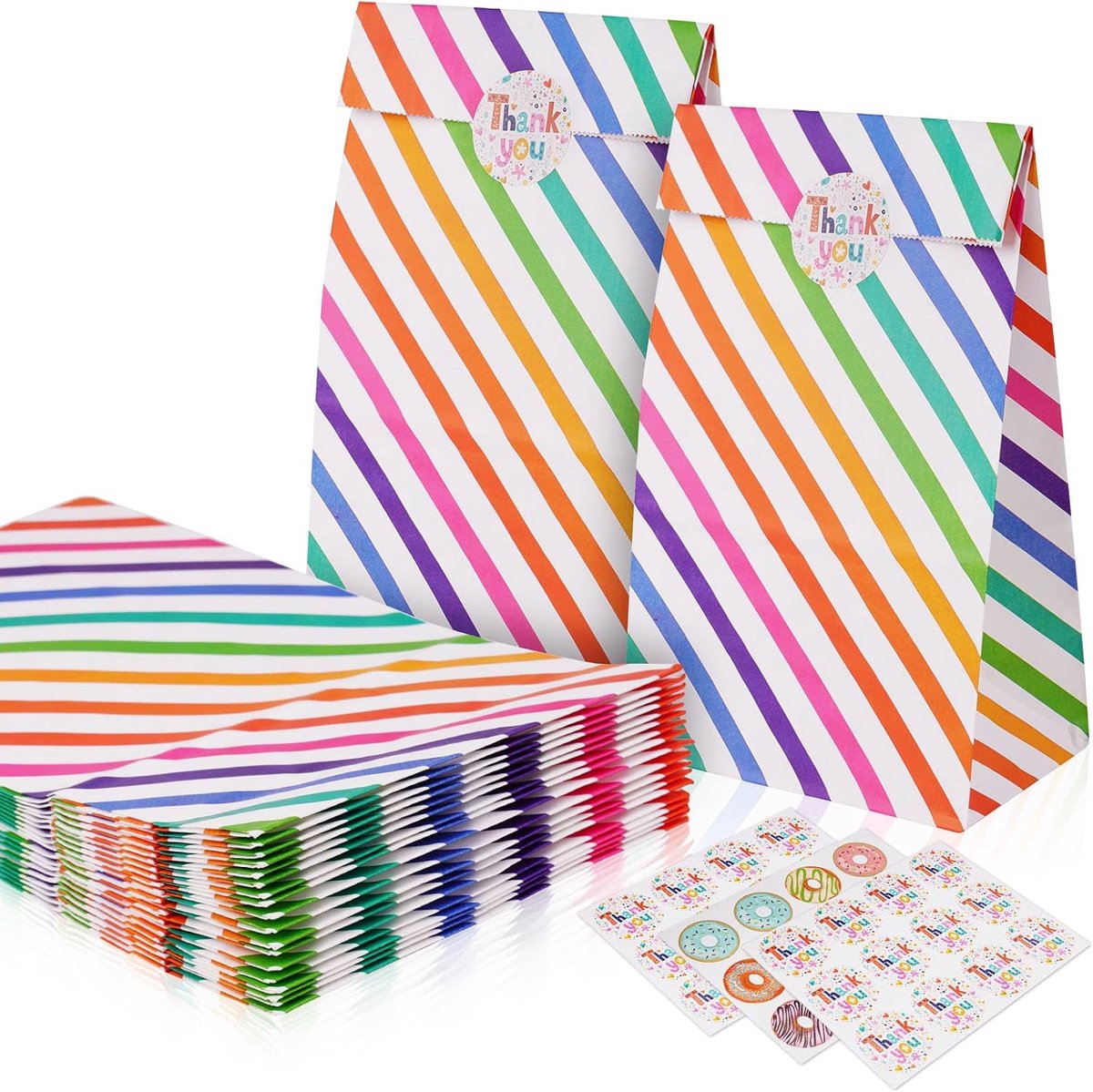 SnelShoppen - 18-Delige Slant Style Papieren Feesttasjes met Schattige Stickers, Duurzaam Kraftpapier, Bedanktasjes voor Kinderen, Verjaardag, Baby Sh