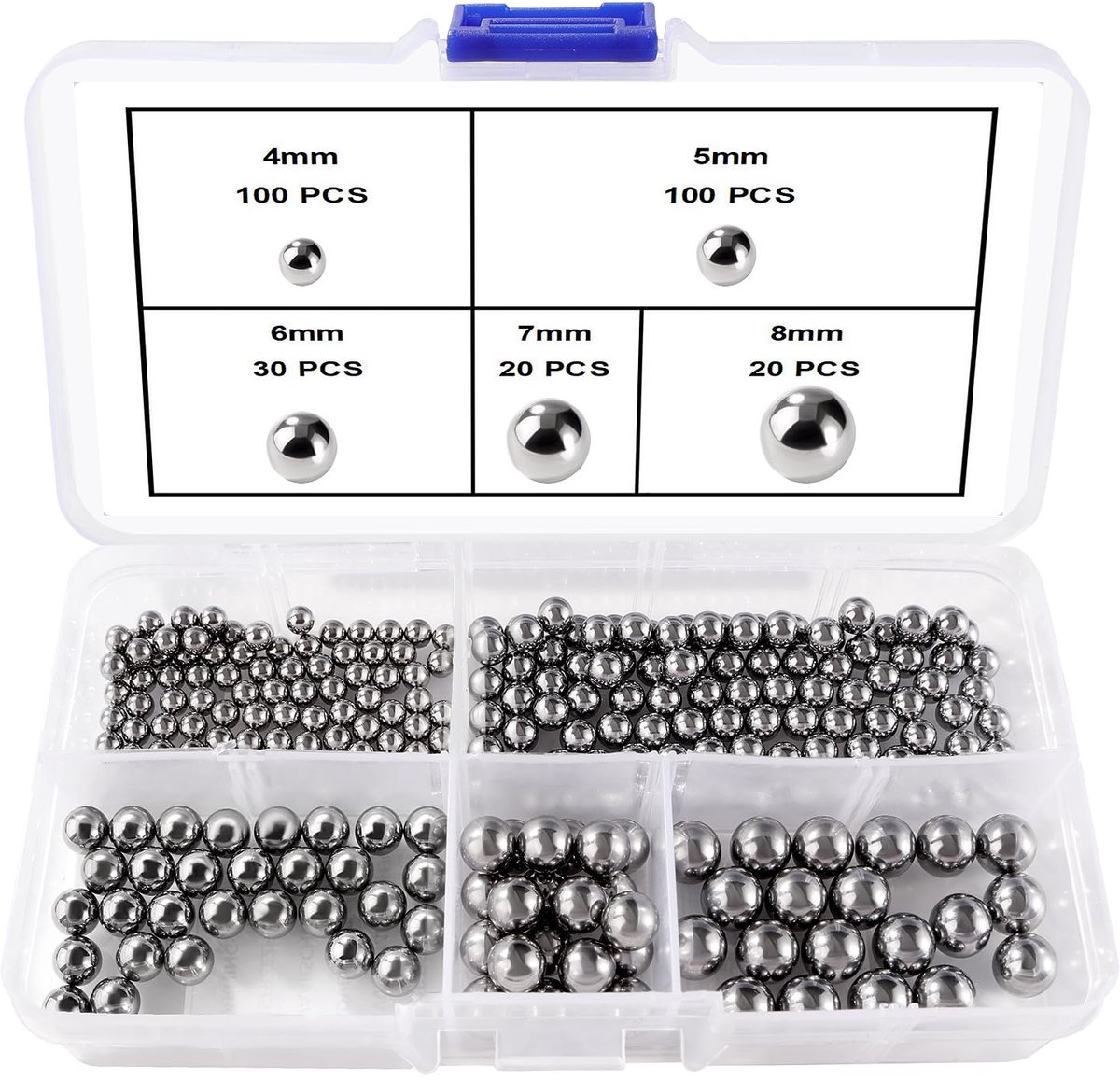 SnelShoppen - 270 Stuks Precisie Stalen Kogellagers Assortiment Set 4/5/6/7/8mm voor Fietsen, Skateboards, Motoren en Wielen