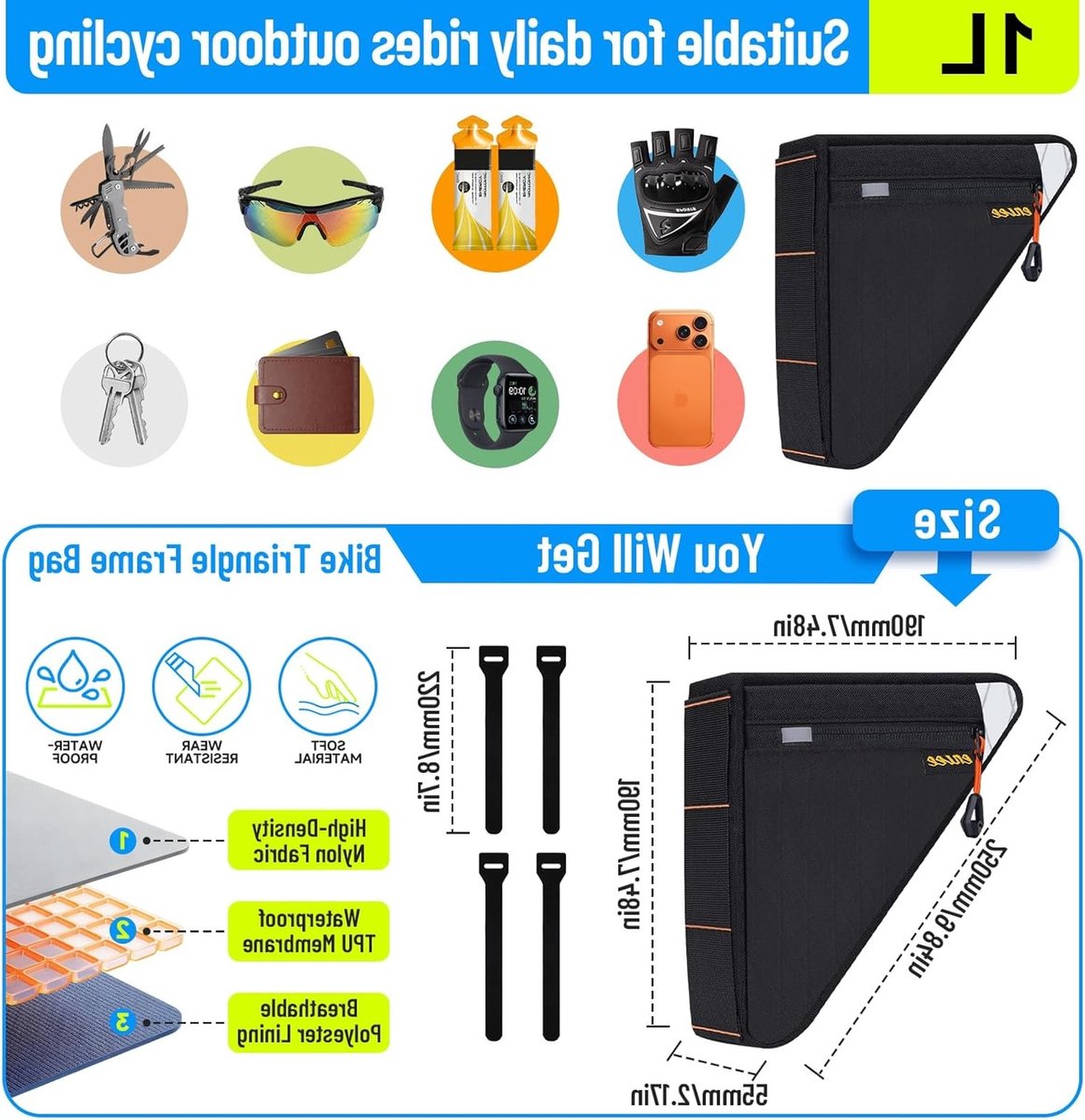 Waterdichte Fietstas voor MTB en Racefietsen - Driehoekige Frame Bag voor Fietsaccessoires en Cadeaus voor Mannen en Vrouwen
