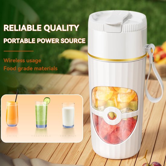 KZQ Glas USB-C draagbare blender - 450ml snoerloze smoothie- en eiwitshake maker - Perfect voor reizen gym en kantoor - Wit van kzq — afbeelding 3