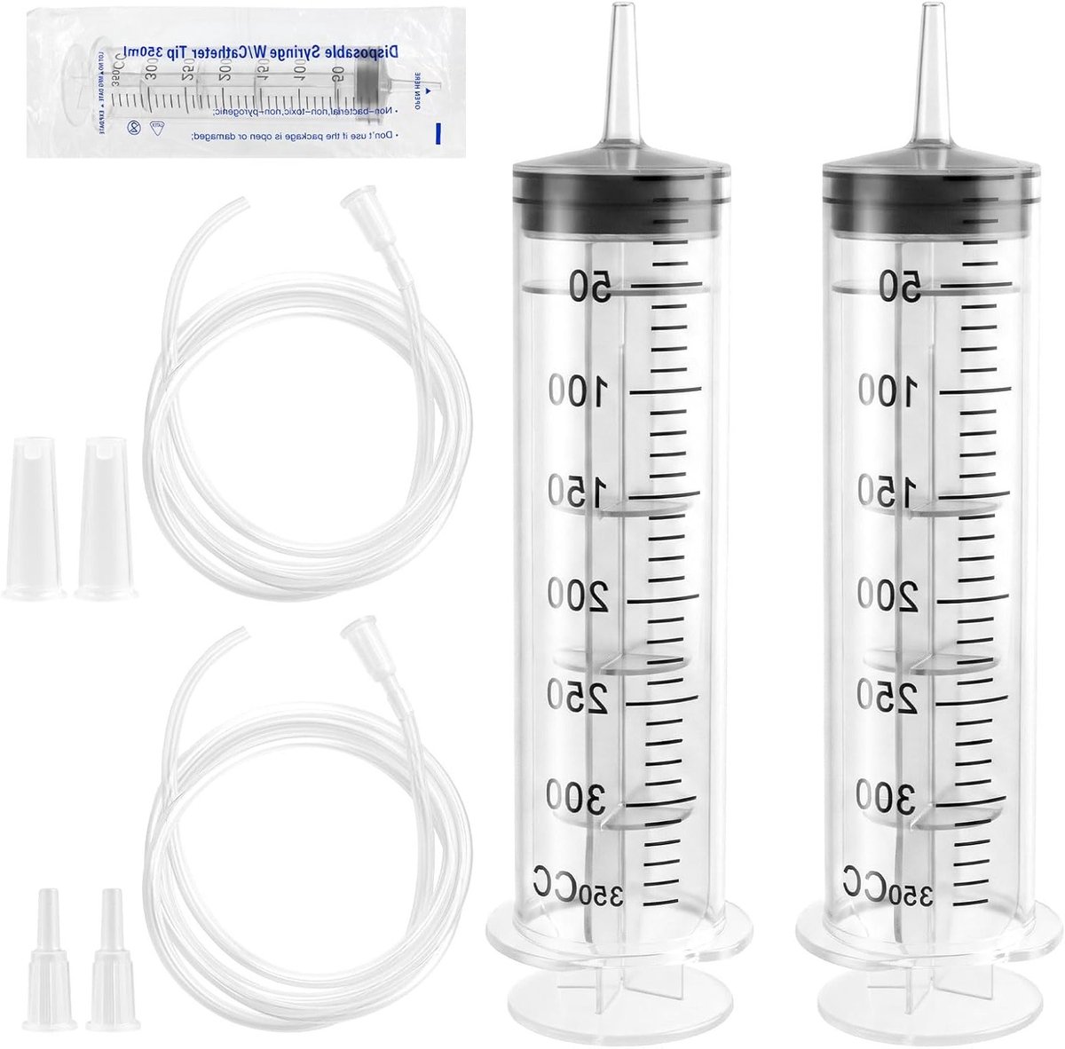 2Pcs Large Syringe 350ml, Plastic Without Needle Syringe with Hose, Reusable, Dosing Syringe for Laboratory, Garden - ShopVlot