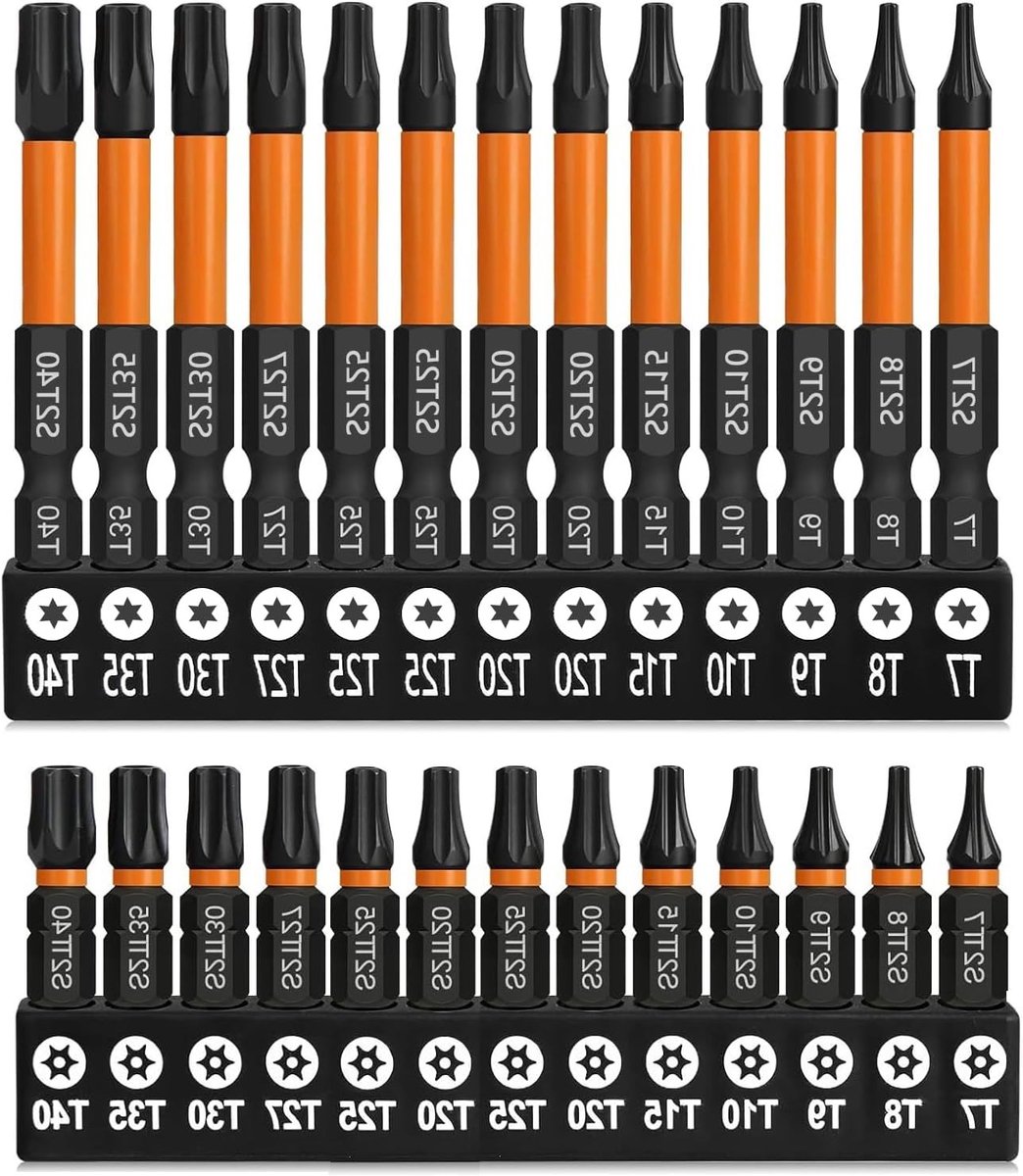 Complete Torx Bit Set met 26 Stukken, Magnetische Schroevedraaier en Hex Shank, Geschikt voor Schroeven en Impact Boormachines met 25 mm en 50 mm Ster Bits