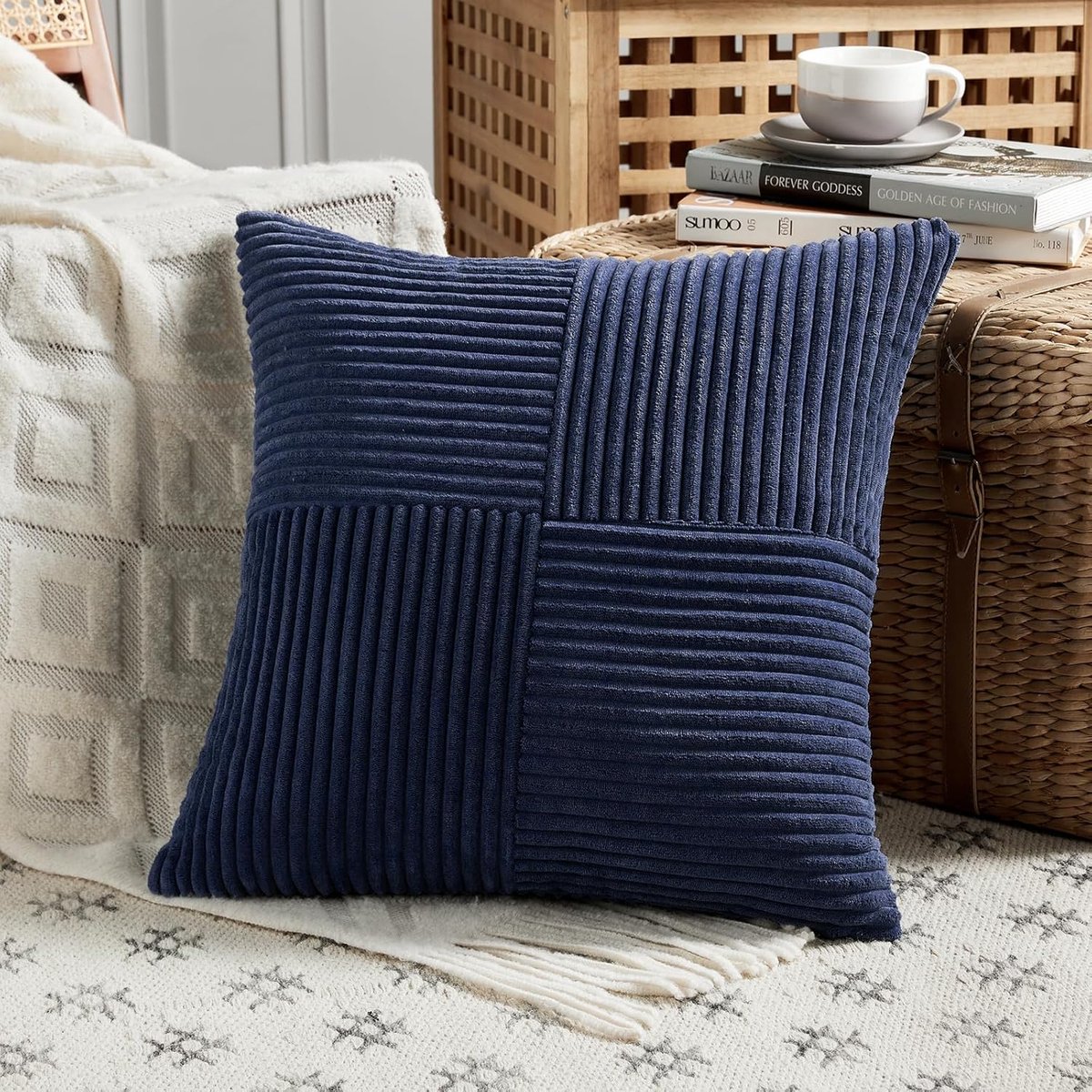 SnelShoppen - Dekbedovertrek Kussenhoes 70x70 cm Navy Blauw, Zachte Corduroy Kussenhoezen, Decoratieve Kussenhoes voor Bank, Slaapkamer, Woonkamer, Bo