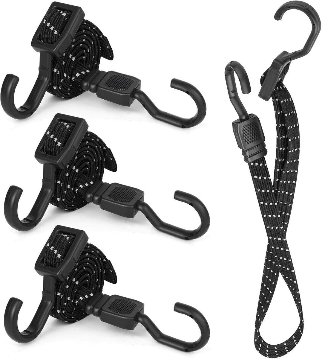 SnelShoppen - 4 Stuks Verstelbare Spanner Rubber met Haken, 100 cm, Extra Sterke Rubber Tensioner met Haken voor Motorfiets, Fiets, Auto, Caravan, Zwa