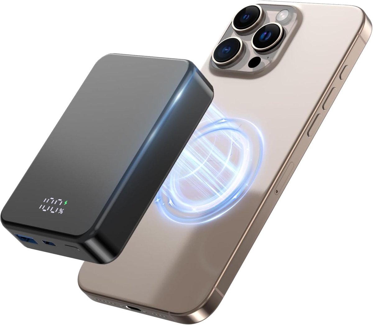 SnelShoppen - Magnetische Draadloze Power Bank 26800mAh - Snelle Draagbare Oplader met USB C In & Uit - Batterij Pack voor iPhone 16/15/14/13/12 en An