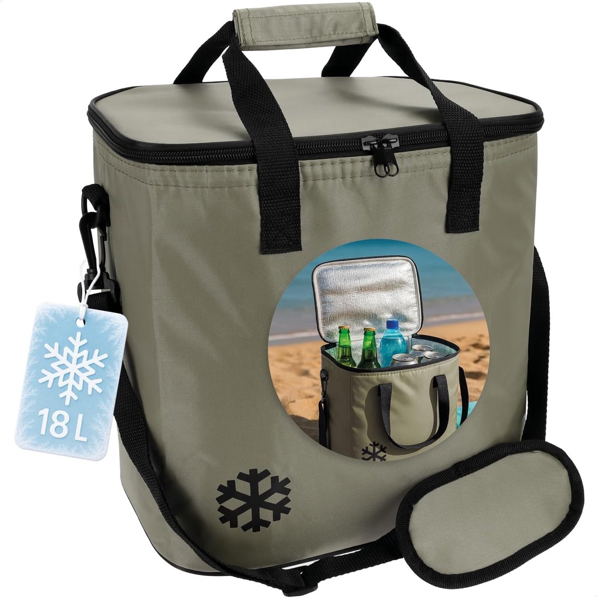 SnelShoppen - Cooler Bag 18L - Vouwbare Thermo Koeltas - Lichtgewicht Geïsoleerde Tas voor Camping, Picknick, Strand - Lichtbruin met Schouderriem