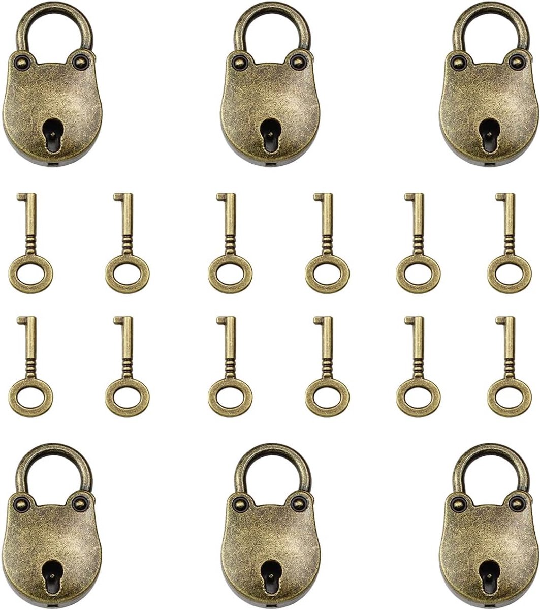 SnelShoppen - 6x Mini Padlock met Sleutels - Kleine Hangsloten Antiek - Luggage Padlock voor Koffer, Sieraden Box, Houten Box en Deur - 12 Sleutels -