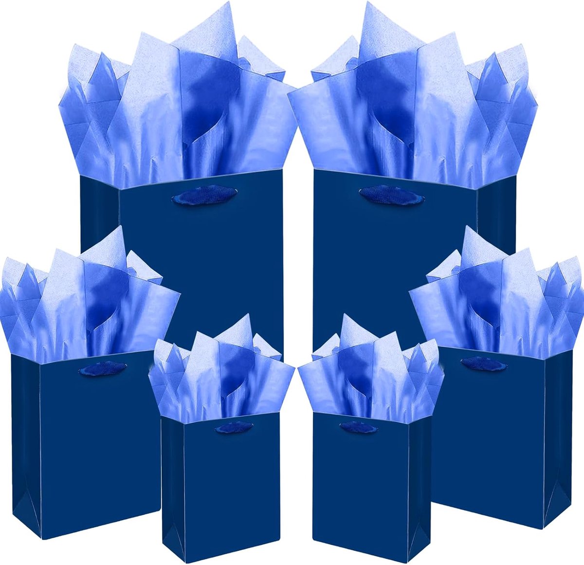SnelShoppen - Navy Blue Cadeautassen met Tissuepapier - 10 Stuks - Grote, Middelgrote en Kleine Formaten - Perfect voor Verjaardagen en Feestjes