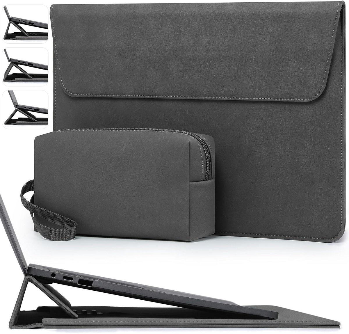 SnelShoppen - Laptop Sleeve Bag 13.3-14 Inch met Verstelbare Stand voor MacBook Air/Pro & Surface Laptop - Ruimtegrijs, Beschermcase, Waterafstotend,