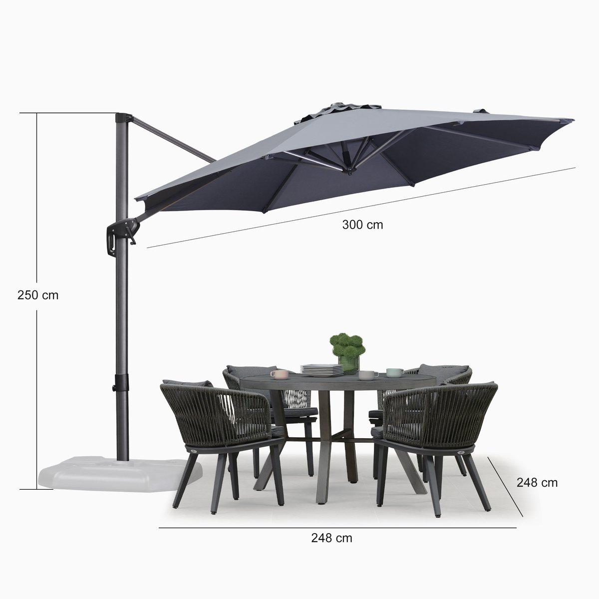 Purple Leaf Round cantilever parasol Ø330 cm - Grey