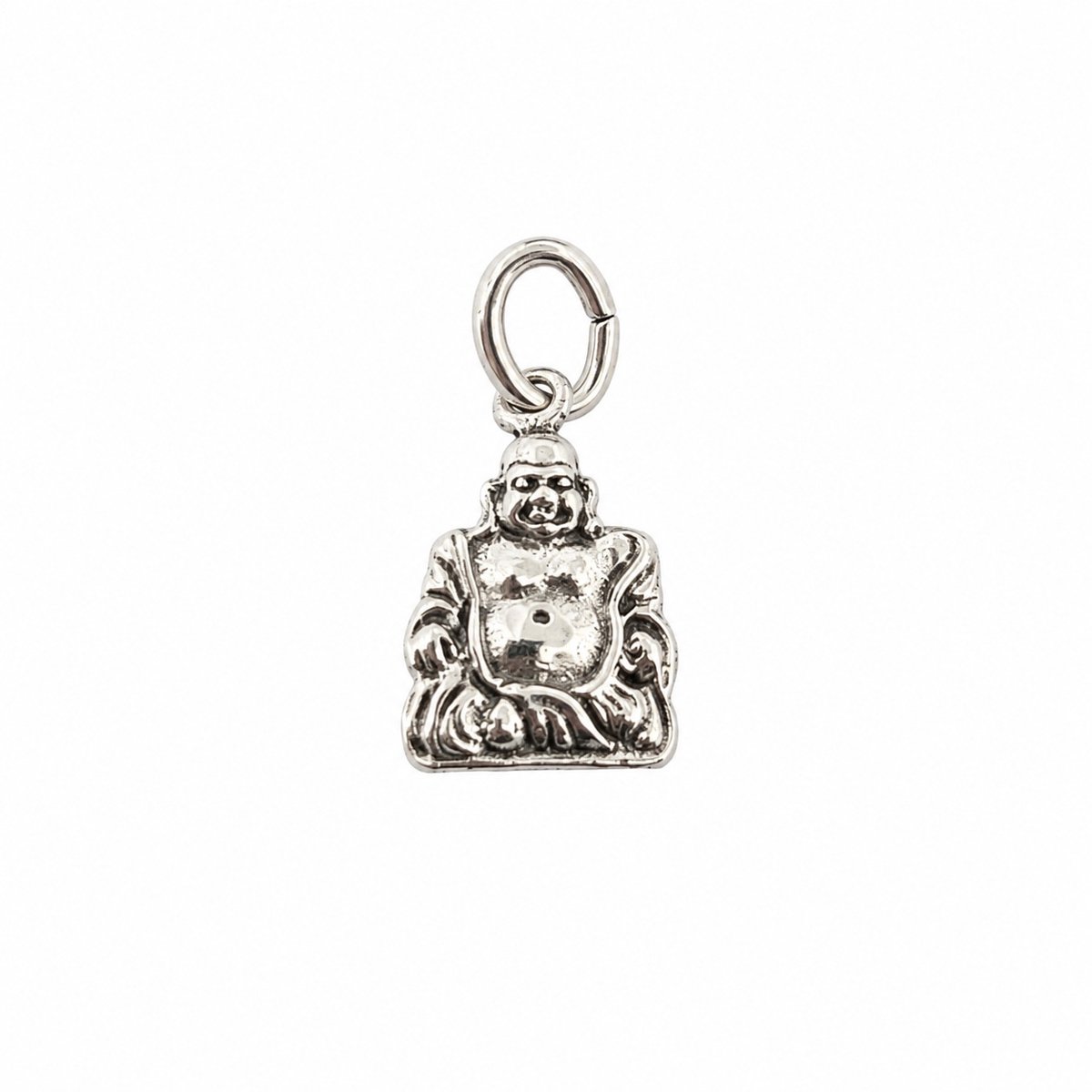 Zilveren zittende boedha hangertje of bedeltje unisex 10x8 mm spiritueel boeddhistisch