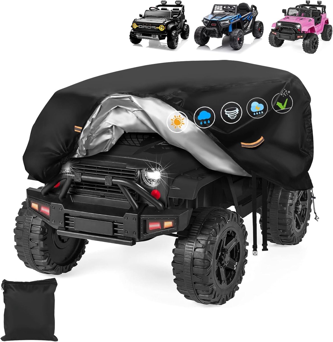 SnelShoppen - Elektrische Auto Deksel voor Kinderen, Waterdicht, All Weather Heavy Duty 600D Speelgoed Auto Dek met Nano Coating, Winddichte Gesp en 3