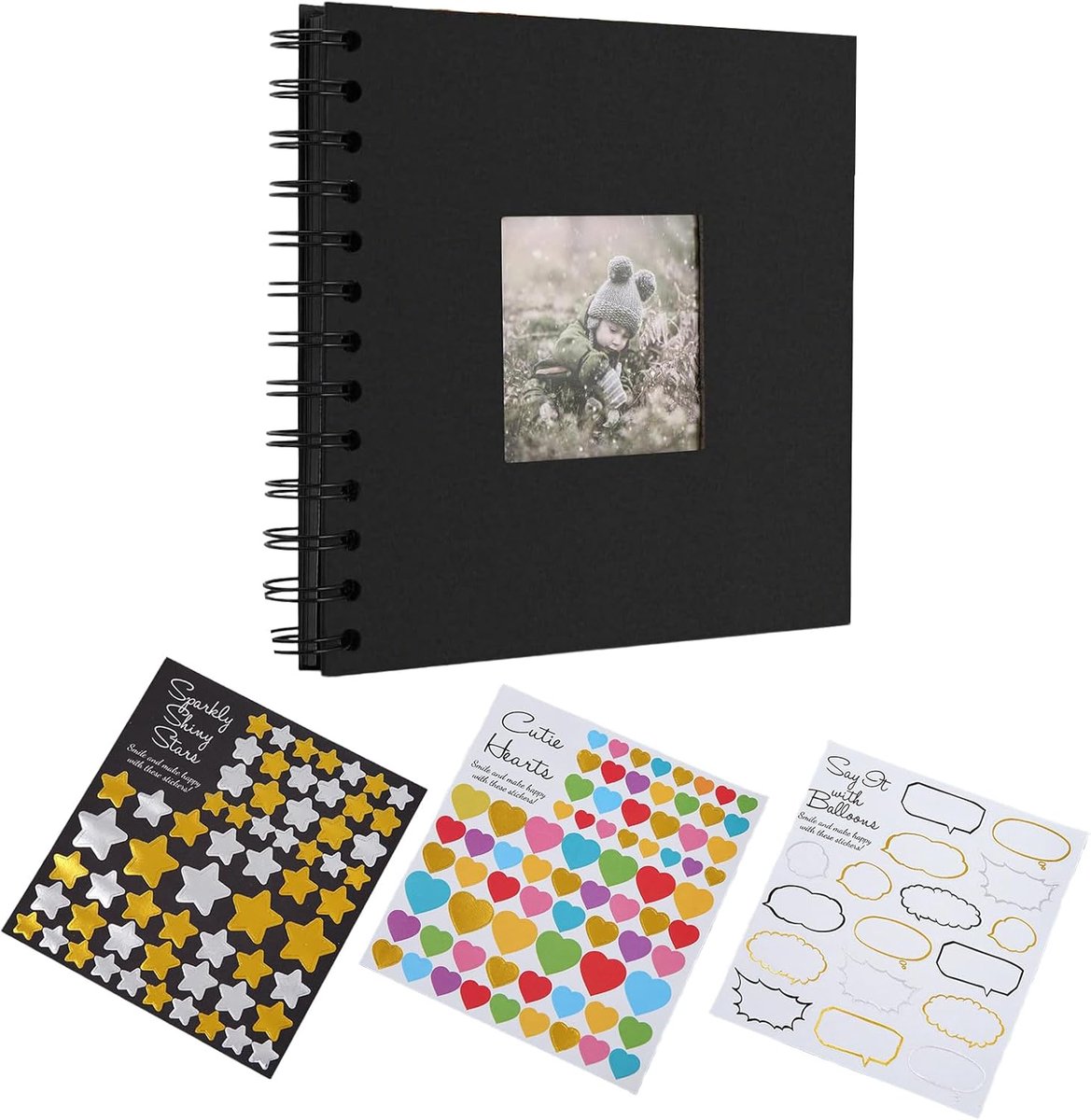 SnelShoppen - Fotoalbum om Zelf Vorm te Geven, Scrapbook met 20 Zwarte Pagina's, 3 Stuks Stickers, DIY Fotoboek voor Baby en Valentijnsdag