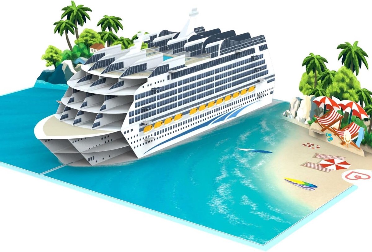 SnelShoppen - 3D Verjaardagskaart Cruise Ship Pop Up Card - Unieke Reis Voucher, Geldcadeau voor Scheepvaart, Honeymoon, Speciale Verjaardagsgroet, Pe
