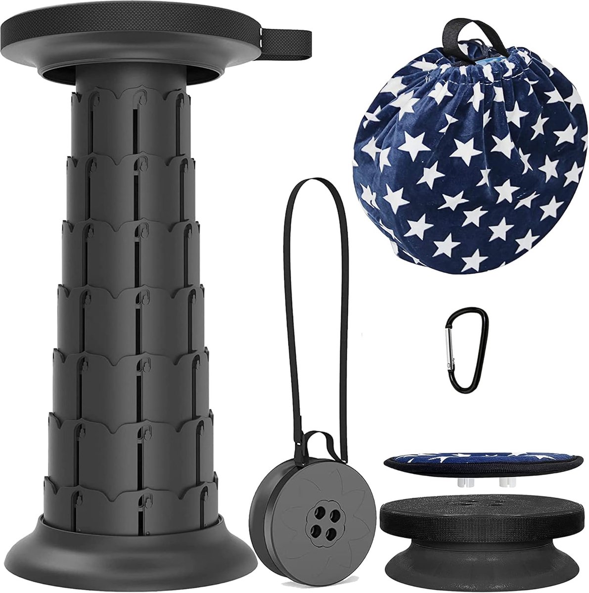 Thijox - Lichtgewicht Opvouwbare Telescopische Camping Kruk met Draaibaar Kussen - Stevige Draagbare Stoel voor Wandelen, BBQ, Kamperen, Jagen - Max.