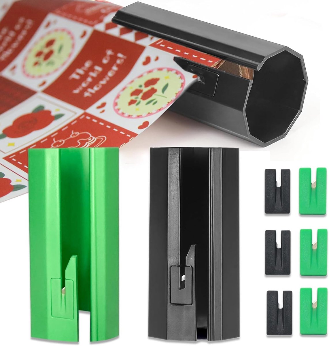 SnelShoppen - Gift Paper Cutter Set met 2 Rollen en 6 Vervangbare Messen, Handige Inpakpapier Snijder voor Verjaardagen, Kerst, Feestdagen en Cadeaus