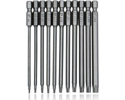 11 stuks - Torx Schroevendraaierset - schroefbitset - Holle Torx Bitset - S2 Staal - 100mm - Torx-Schroefbits - Schroefbits - T6 T7 T8 T9 T10 T15 T20 T25 T27 T30 T40 - 1/4 inch Zeshoekige handgreep - Schroevendraaierbitset