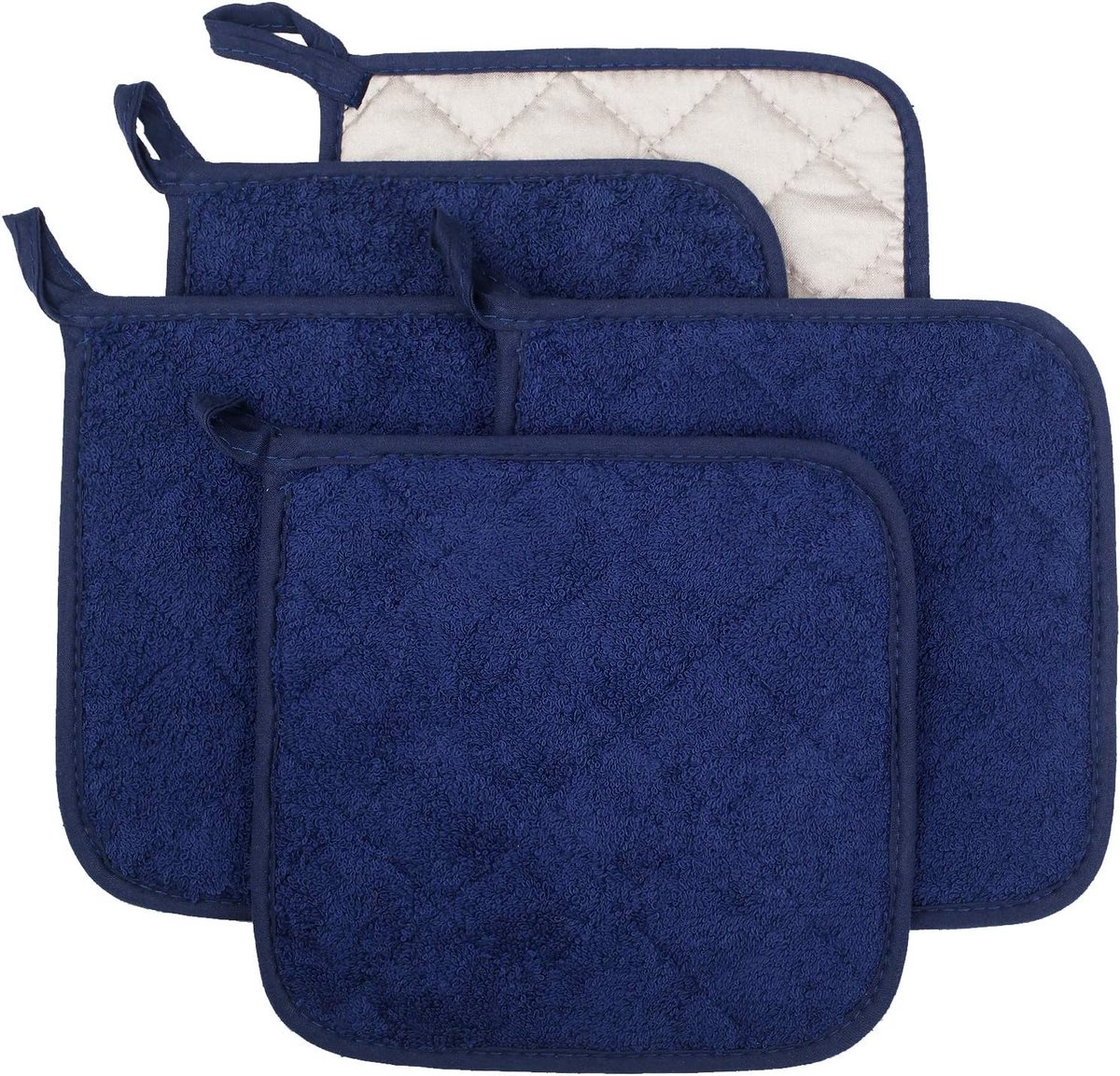 SnelShoppen - Set van 5 Hittebestendige Keuken Potholders - 100% Katoen - Donkerblauw - Ideaal voor Koken en Bakken - 18x18 cm - Duurzaam en Veilig