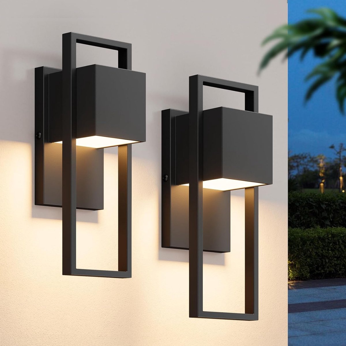 SnelShoppen - 2x Aipsun 16W Buitenwandlampen - IP65 Waterdicht, RVS Tuinlampen, Warm Wit 3000K - Moderne Verlichting voor Balkon, Tuin, Garage, Zwart