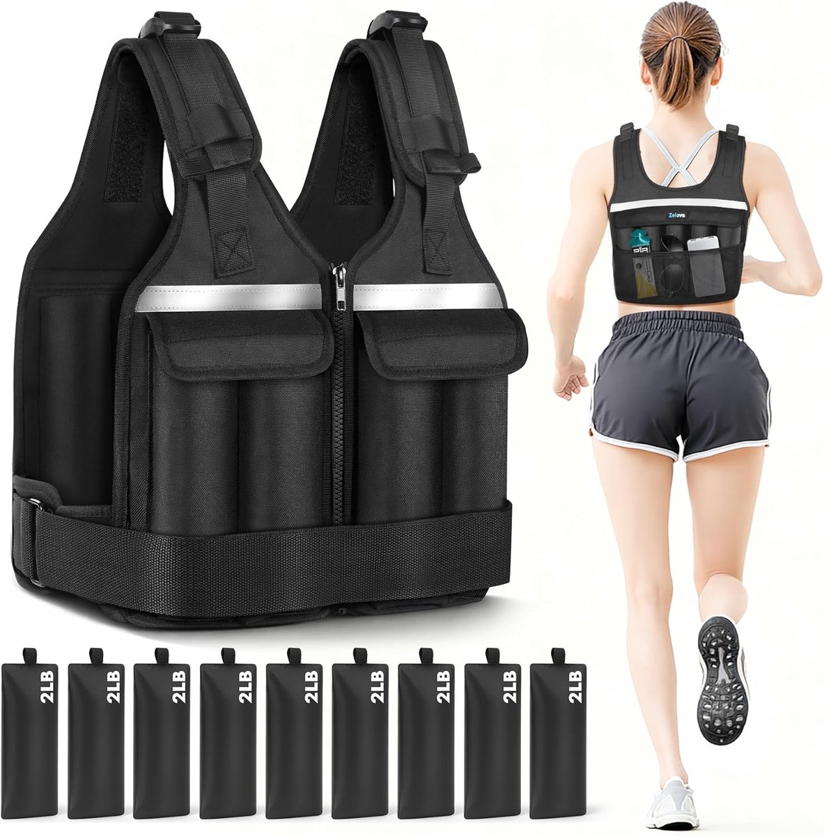 SnelShoppen - Gewichtsvest voor Mannen en Vrouwen, Verstelbaar van 0.45kg tot 8.6kg, Wasbaar Gewichtsvest voor Training, Hardlopen, Fitness, Spieropbo