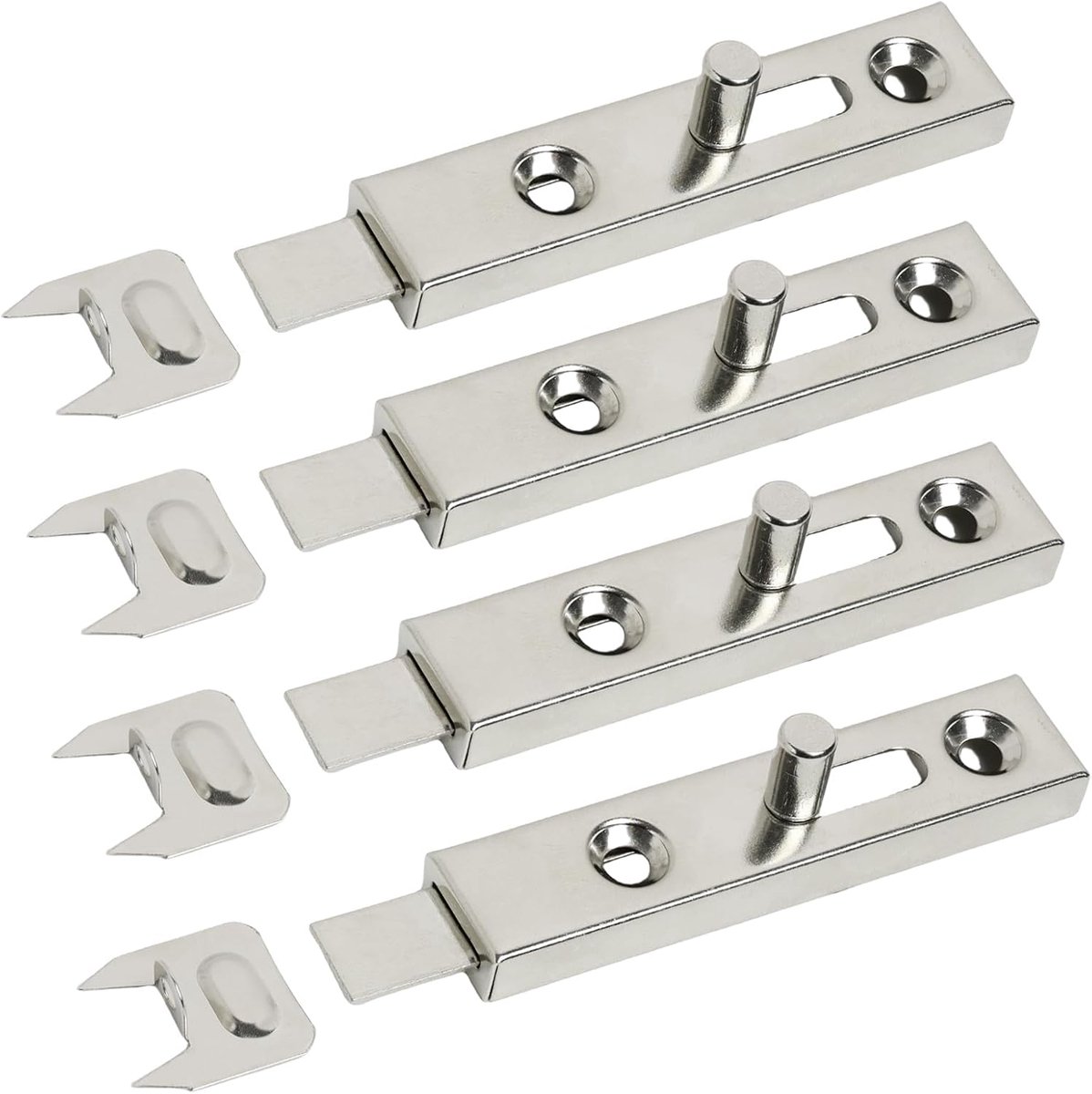 SnelShoppen - 4 Stuks Meubel Sliding Latch, Kleine Metalen Sluiting voor Meubels en Deuren, 70mm Vergrendelingssluiting, Vernikkeld, Ideaal voor Vocht
