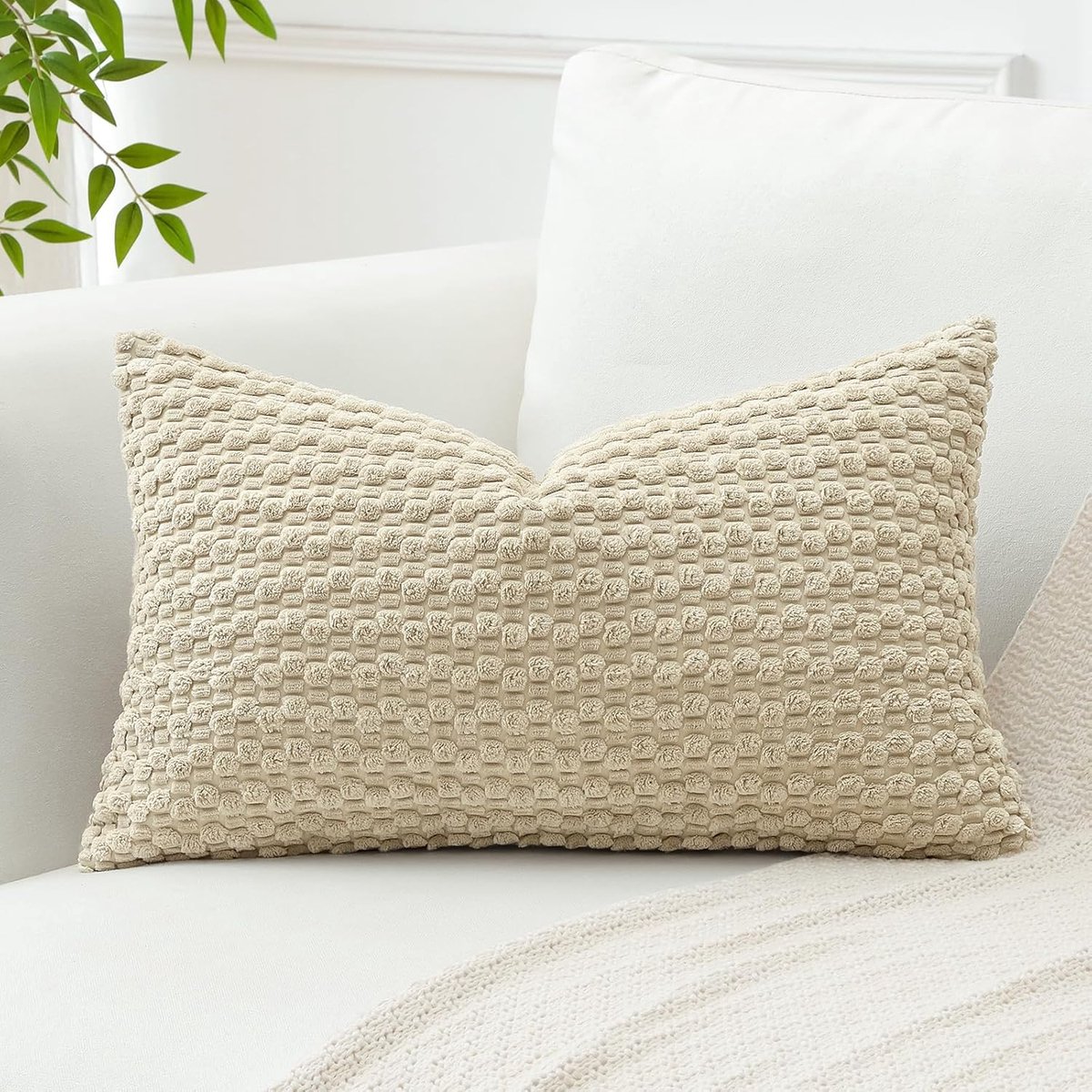 SnelShoppen - Corduroy Kussenhoezen 30 x 50 cm - Geometrisch Decoratief - Bubble Kussenhoezen - Beige Velvet - Modern voor Woonkamer en Slaapkamer
