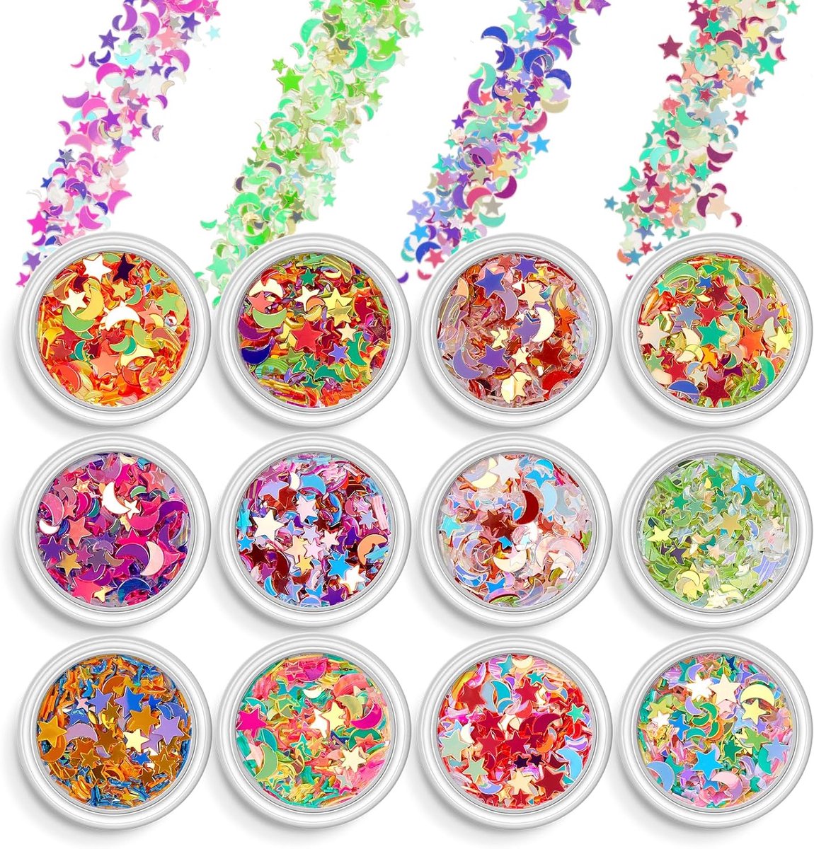 SnelShoppen - Chunky Glitter 12 Kleuren 3D Nail Art Glitter Sequins voor Nail Art Decoratie, Holografische Cosmetic Glitter voor Feest, DIY, Gezicht,