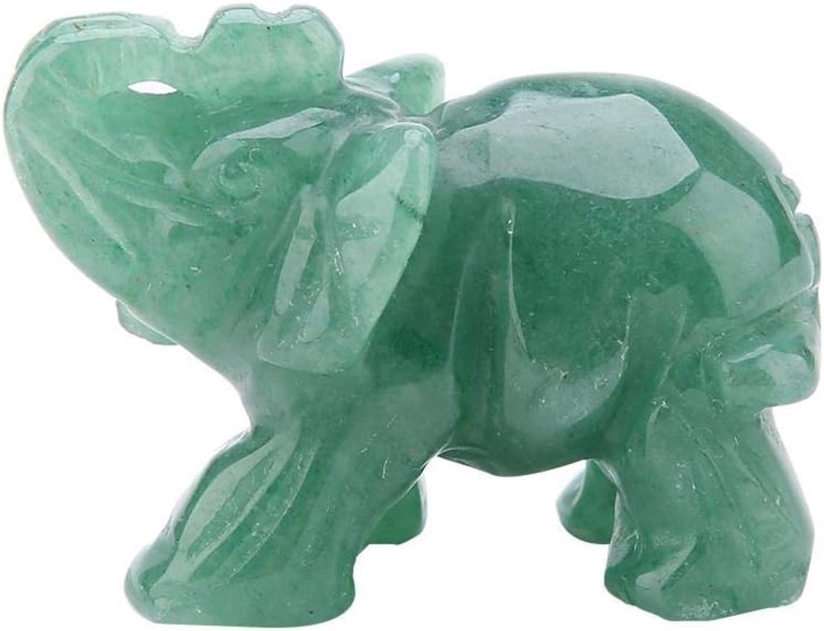 SnelShoppen - 2 Inch Natuurlijke Jade Olifant Beeldje - Groene Aventurijn Steen - Stressverlichting - Decoratie voor Thuis en Kantoor - Uniek Verzamel