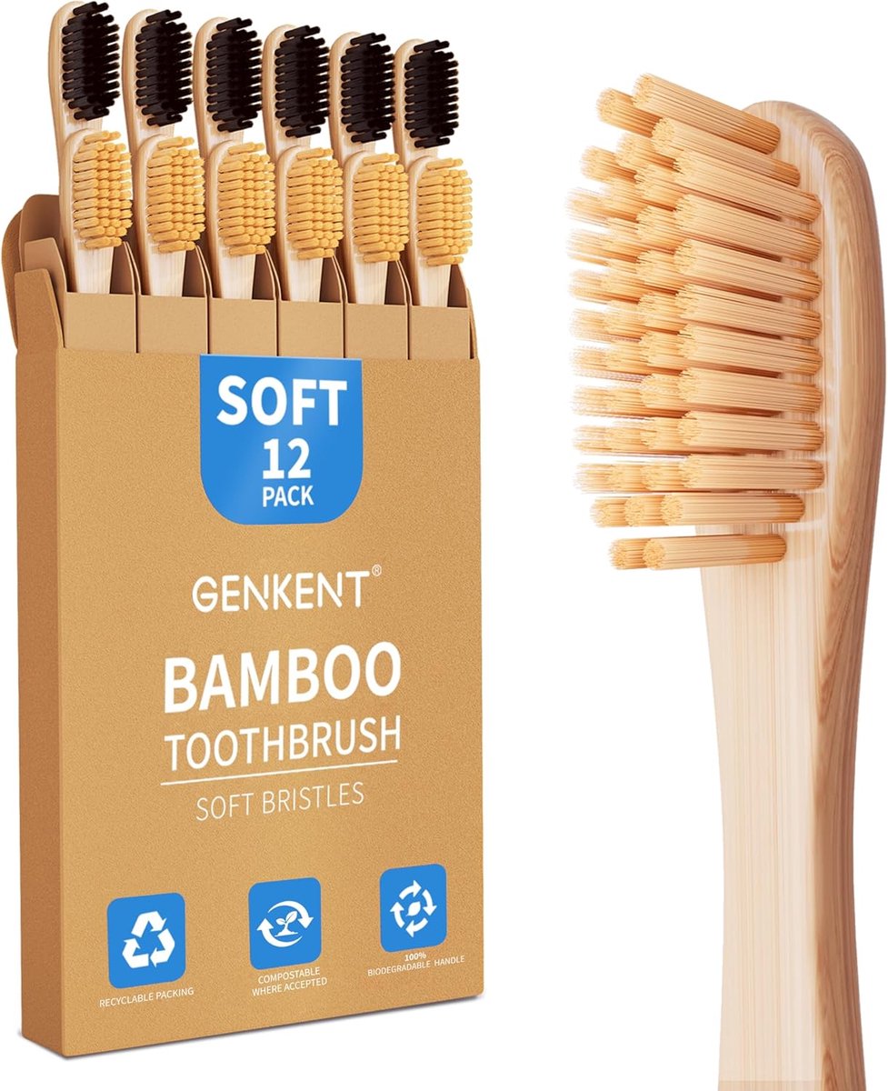 SnelShoppen - Bamboo Tandenborstel Set van 12 - Milieuvriendelijk, Natuurlijk Hout, Biologisch Afbreekbaar, BPA Vrij, Zachte Haren, Voor Gevoelige Tan