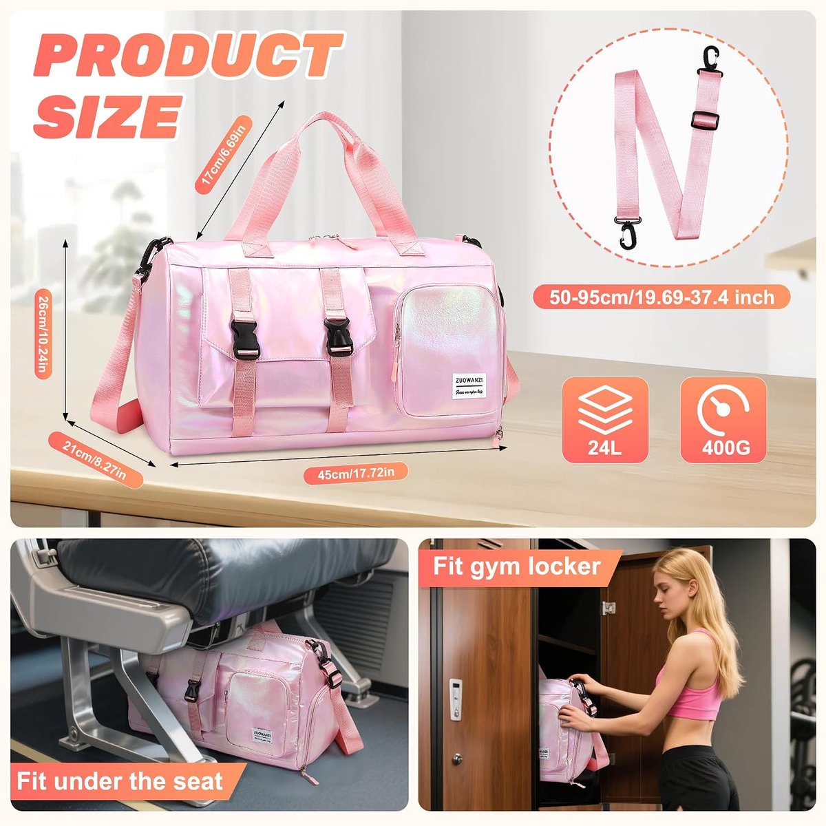 SnelShoppen - Sporttas Reistas Vrouwen - Waterdichte Oxford Materiaal - Parelskleur - Ideaal voor Sport, Reizen, Gym, Weekendje Weg, Fitness, Outdoor
