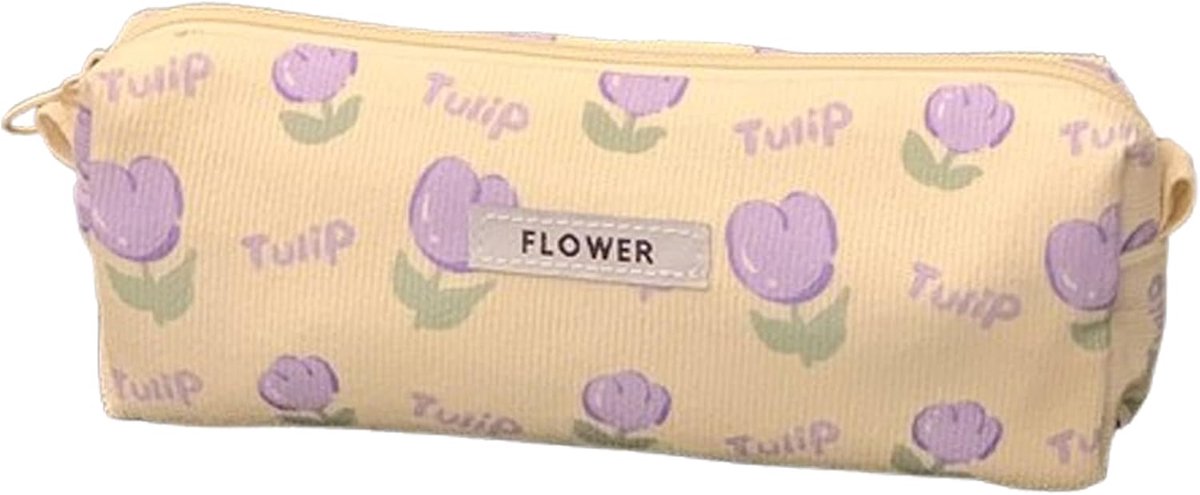 SnelShoppen - Padded Pencil Case For Girls - Ruime Pencilspons, Katoenen Etui met Strikdesign, Geschikt voor Cosmetica, Meisjes en Vrouwen, Paars 368,