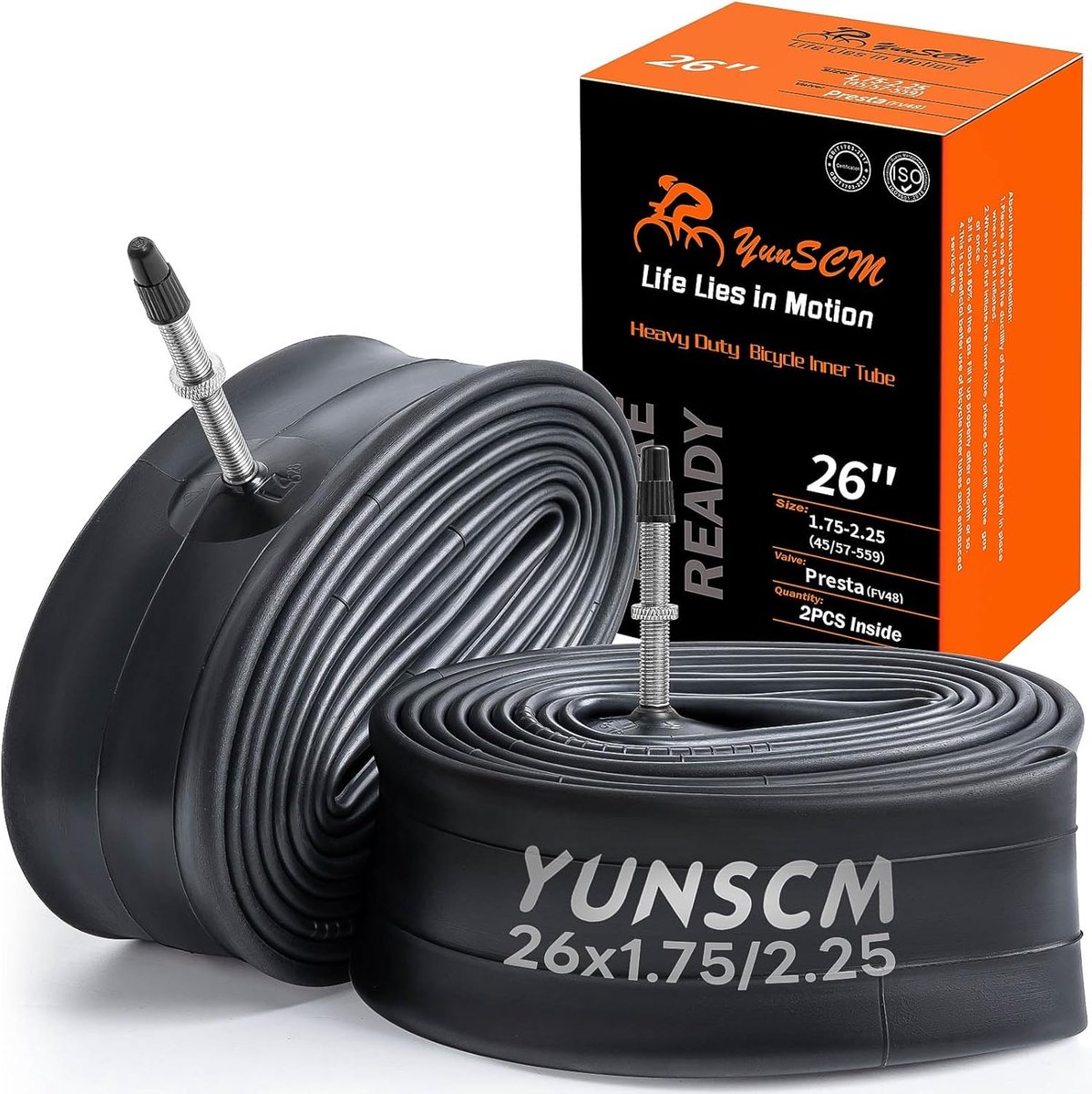 SnelShoppen - 2 Stuks Dikke 26 Inch Fiets Binnenband 26X1.75/1.95/2.125/2.25 FV48mm Ventiel, Geschikt voor 26 Inch Wiel, Butyl Rubber, Duurzaam, Makke