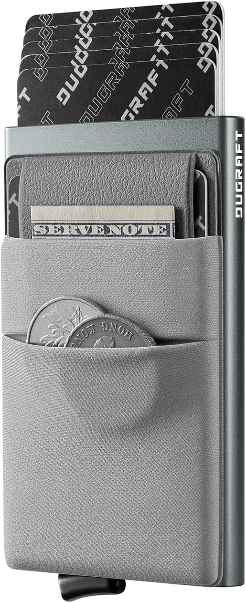 SnelShoppen - Slim Pop-Up Wallet - DUGRAFT Card Holder - Minimalistisch RFID Blokkering - Met Geldzak - Grijs - Voor Mannen - Compact en Organiseerbaa