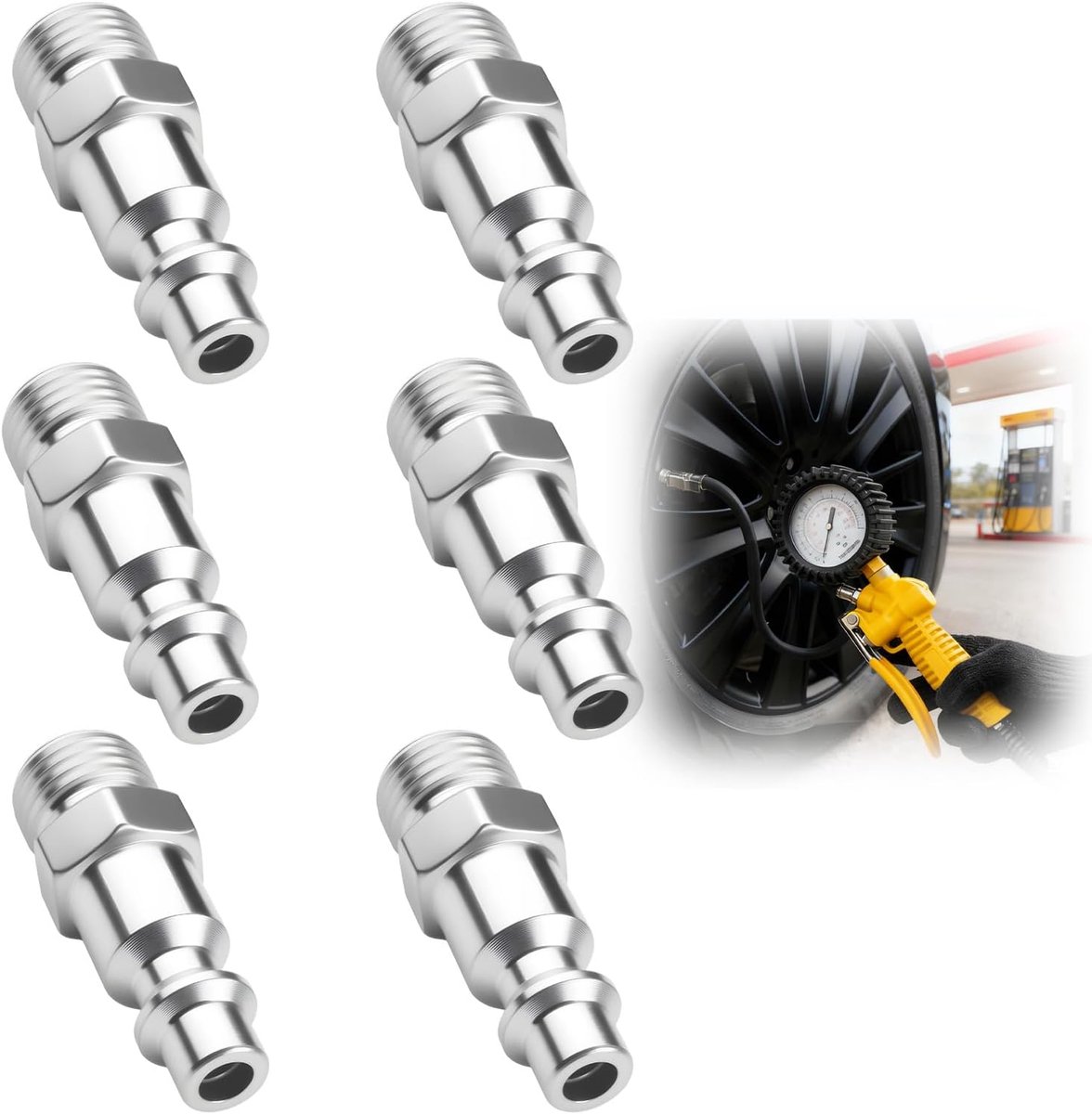 SnelShoppen - 6 Stuks 1/4 Inch Pneumatische Verbindingen - Universele Luchtdruk Fittingen van Nikkelgeplated Staal voor Compressor en Luchtslang - 1/4