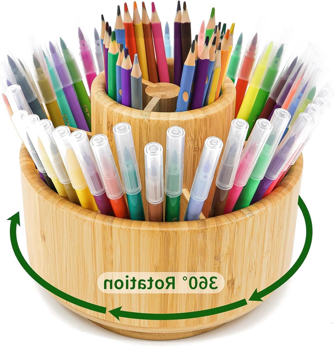 SnelShoppen - Draaibare Bamboe Pennenhouder voor 420 Pennen, Rond Bureau-Opslag voor Markers, Kleurpotloden en Kunstkwasten