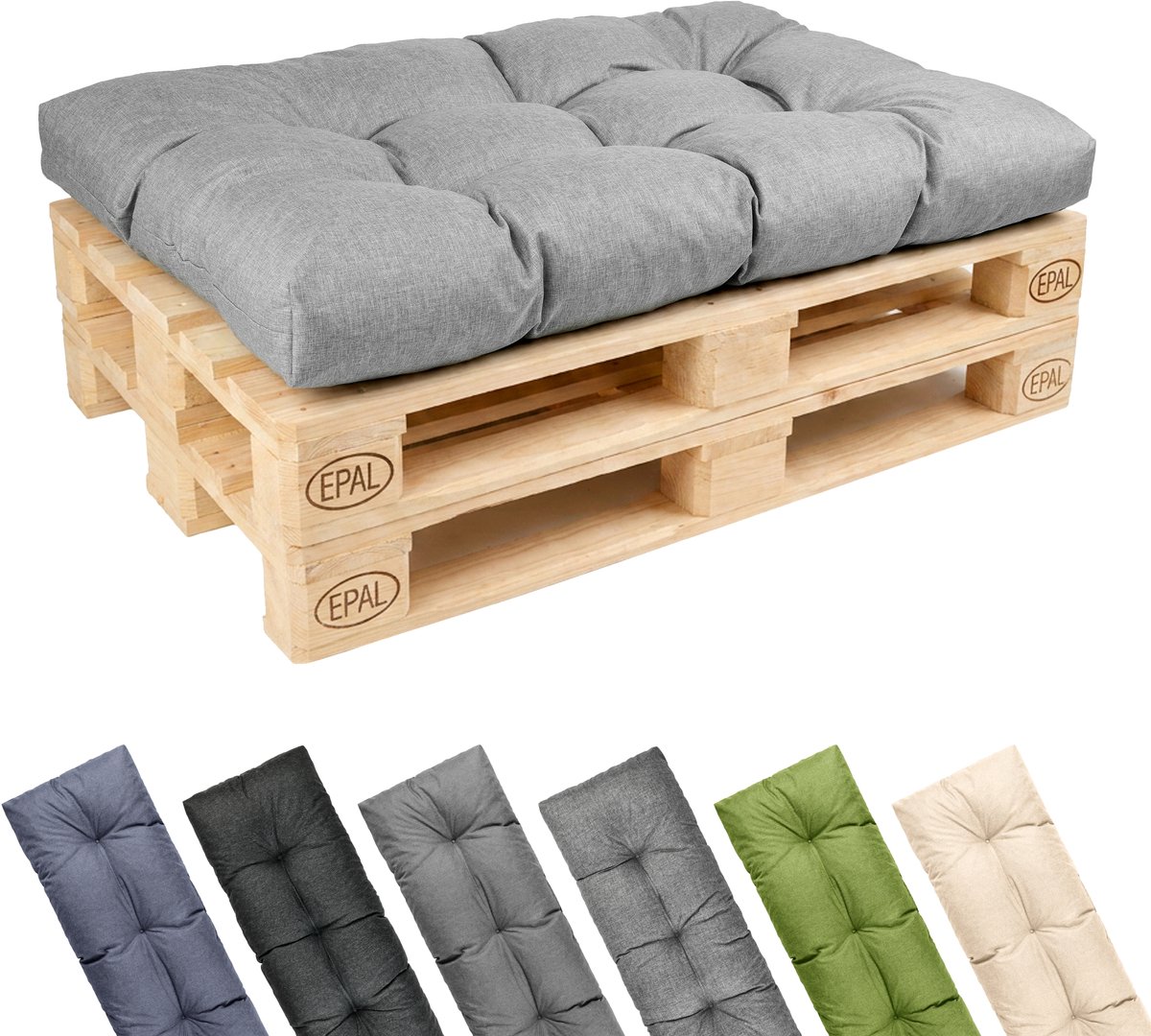 Garronda Palletkussen 120x80 cm 12 cm Waterafstotend UV- en Waterbestendig voor Palletbank GD-0252 Lichtgrijs