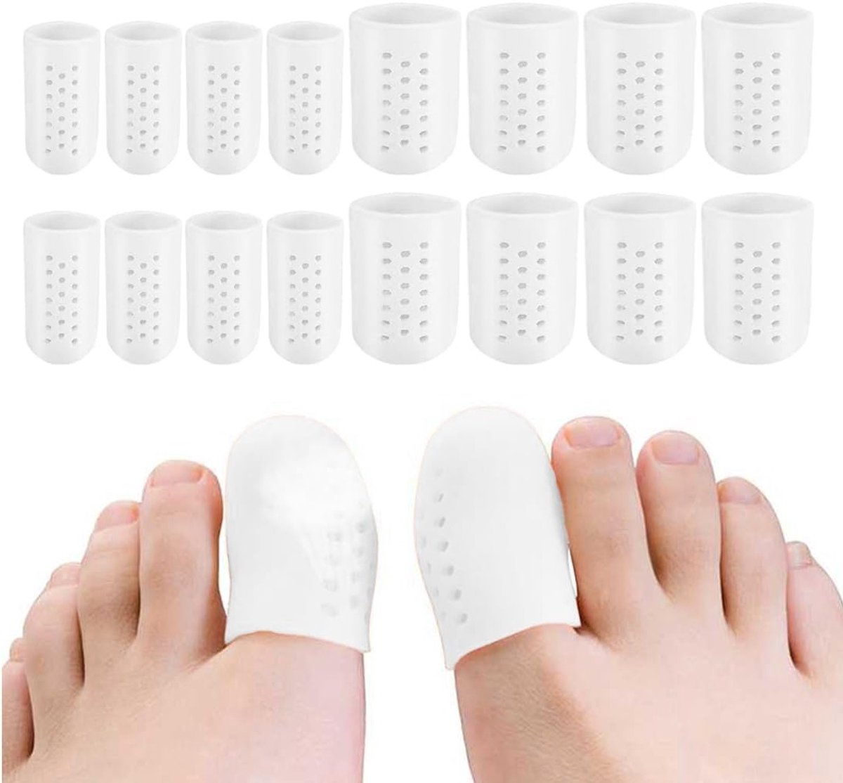 Set van 16 Teencaps, Siliconen Beschermers voor de Voeten, Ademend en Comfortabel, Ideaal voor Blaren en Pijnverlichting