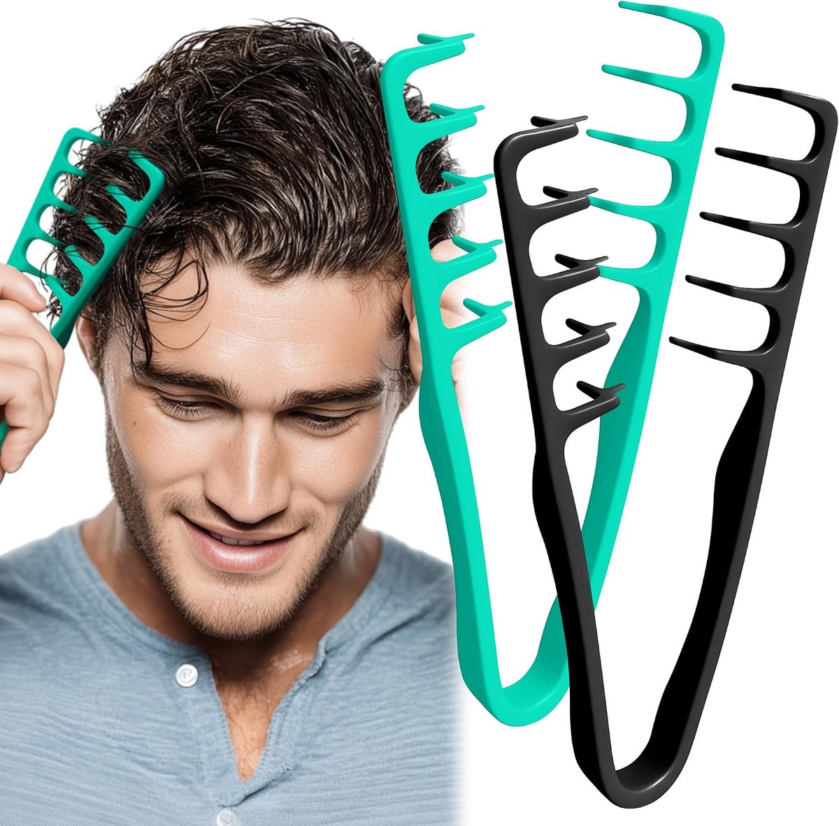 SnelShoppen - 2-delige Textuur Kam Set met Volume Kam en Styling Kam voor Haarverzorging, Perfect voor Bangs en Haarwortels, Zwart en Teal, Geschikt v