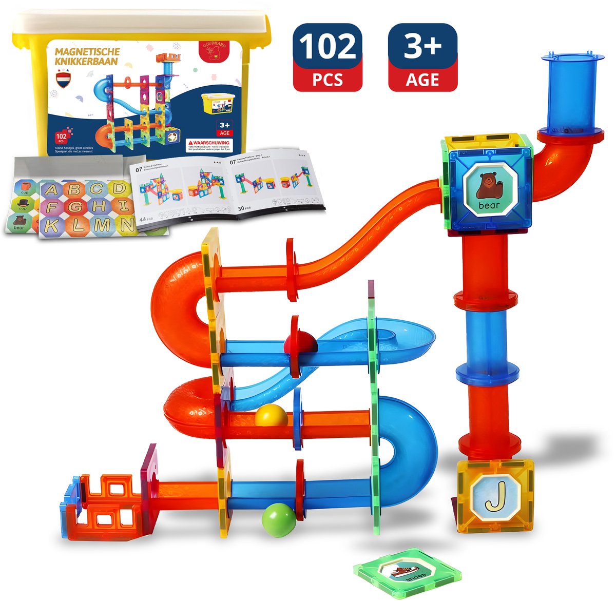 GOUDHARD® Magnetic Tiles - Magna Tiles Travel Set - Knikkerbaan 102 stuks - Magnetisch Speelgoed - Educatief & Montessori - Magnetische Tegels - Bouwstenen - Mini - Inclusief Opbergdoos