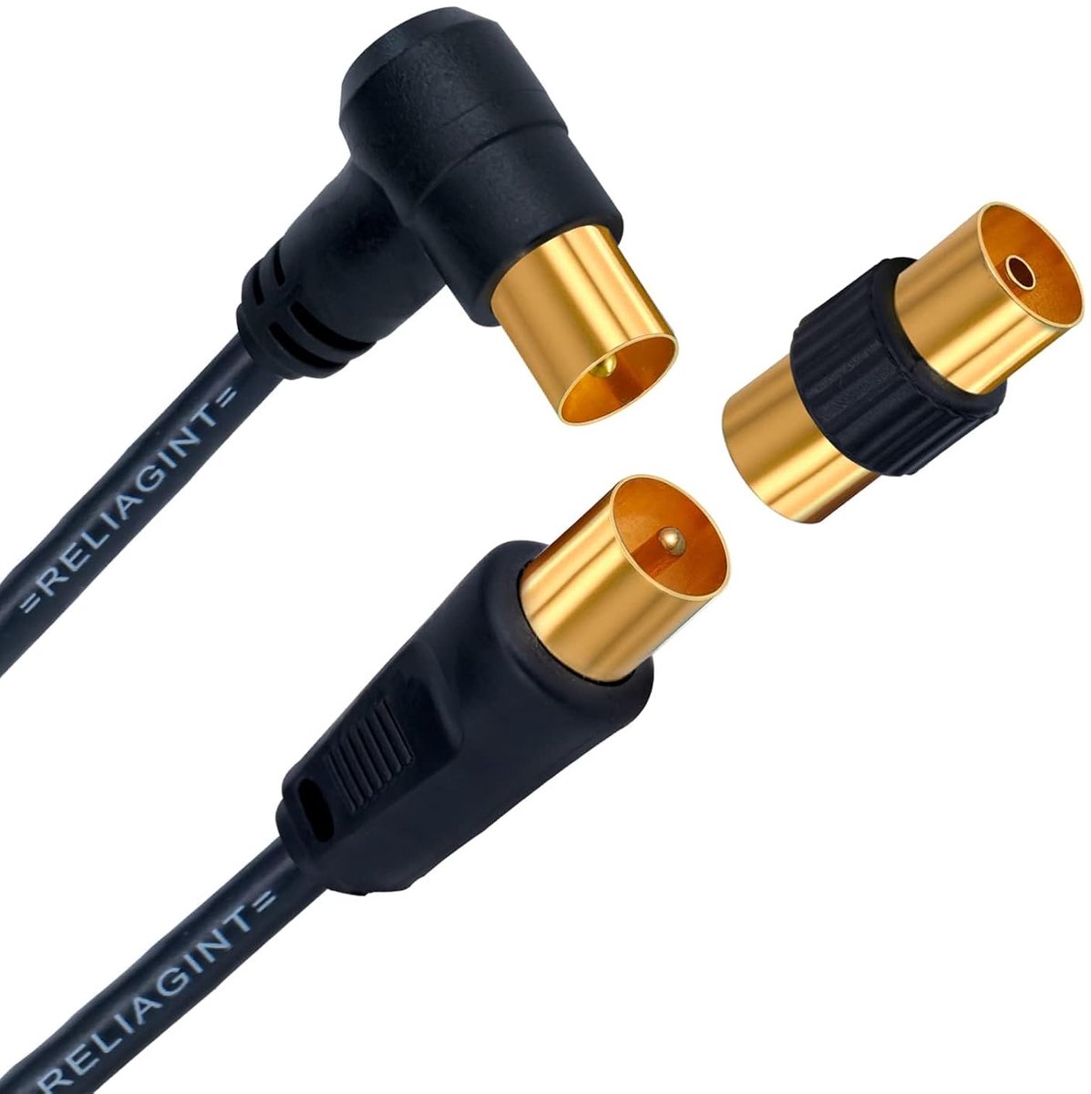 SnelShoppen - TV antenne kabel 0.5 m - Koper coax kabel met dubbele afscherming voor sterke signaal - Rechte en hoekverbinder - Vrouwelijke adapter in