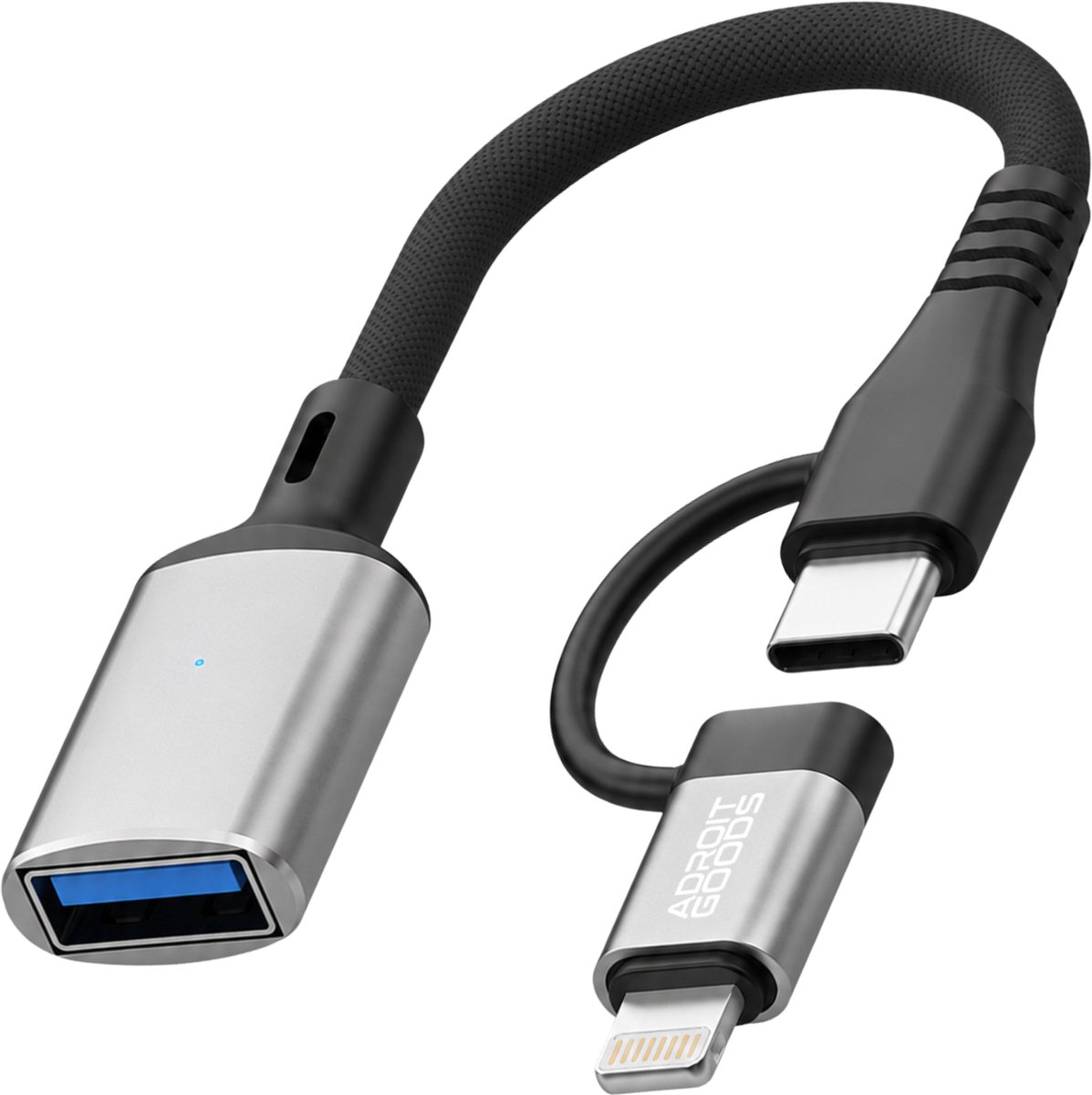 AdroitGoods USB OTG Adapter geschikt voor Lightning Type-C naar USB A female kabel - Geschikt voor iPhone en Android - OTG kabel voor toetsenbord muis USB stick plug & play - Silver