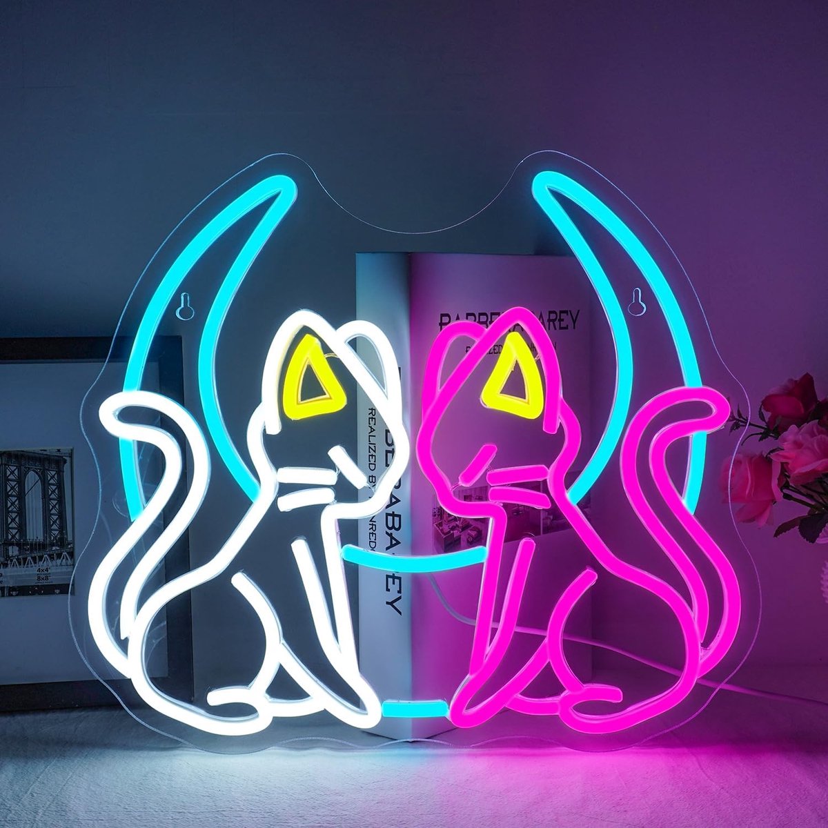 SnelShoppen - Dimmable Moon Cat Neon Sign - Kleurrijke LED Neon Wanddecoratie voor Slaapkamer, Woonkamer, Kinderkamer, Feest, Club - USB Aansluiting -