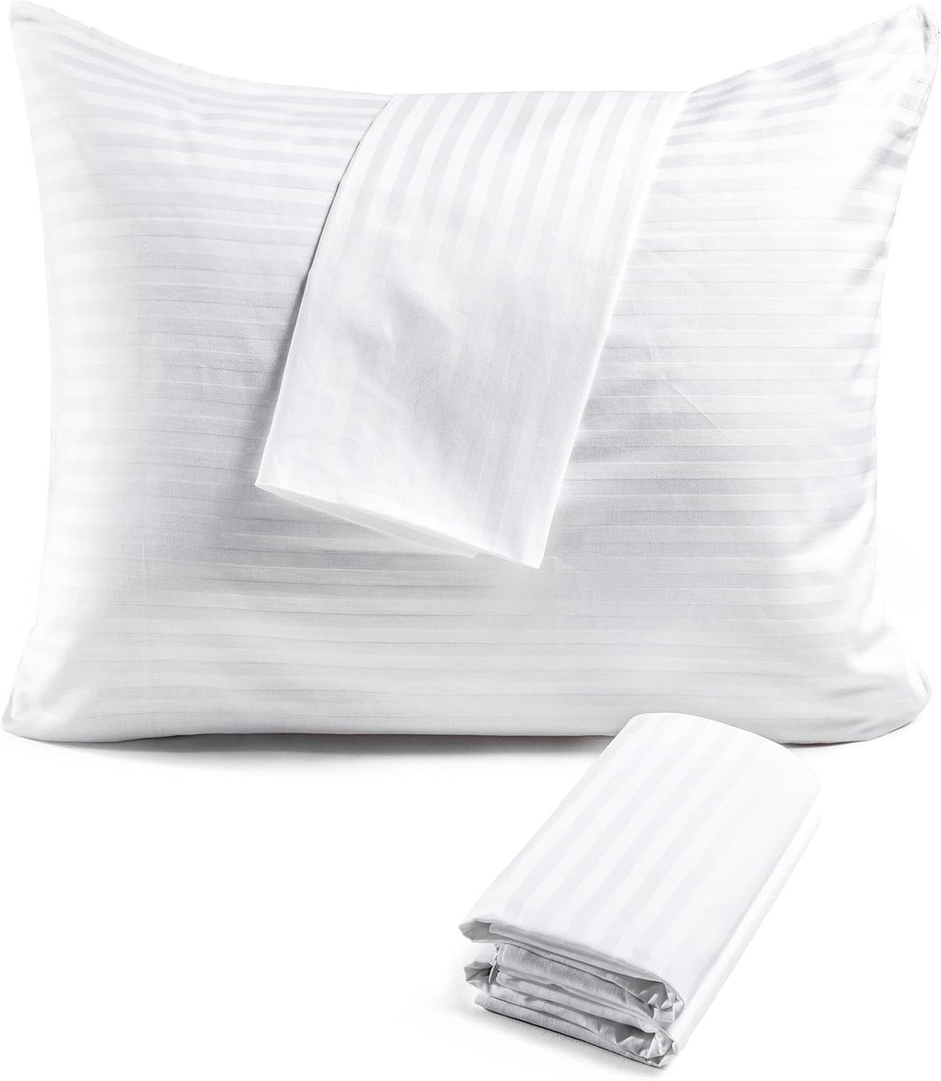 SnelShoppen - Set van 6 Witte Kussenslopen 60 x 60 cm, 100% Katoen, Ademend, Zacht, Ritssluiting, Machinewasbaar, Luxe Satin Look voor Bed, Feest, Cam