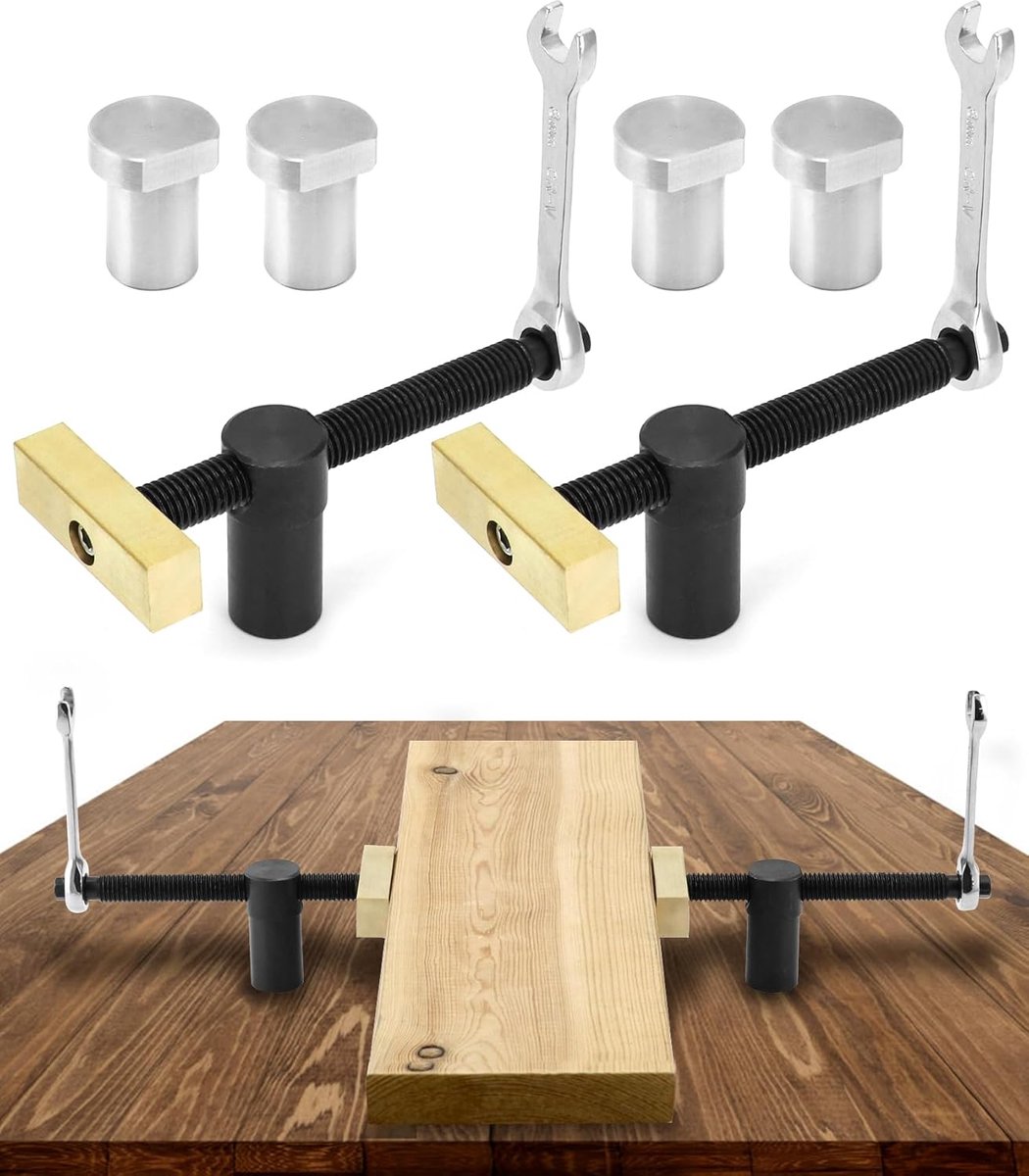SnelShoppen - 2-delige werkbank snelspanen klem met 4 stuks werkstukstoppers voor 20 mm gaten - Zwart - Stevige RVS en messing constructie voor veilig