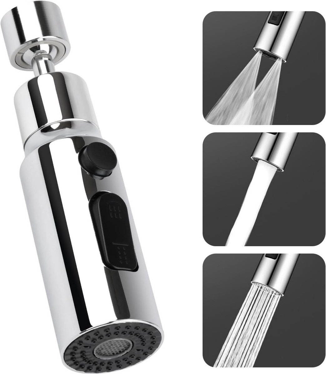 3 Functies Keukenkraan Spraykop met 360° Draaibare Adapter voor Keukenkranen - Vervangingsaccessoire voor Efficiënt Watergebruik en Gemakkelijk Schoonmaken